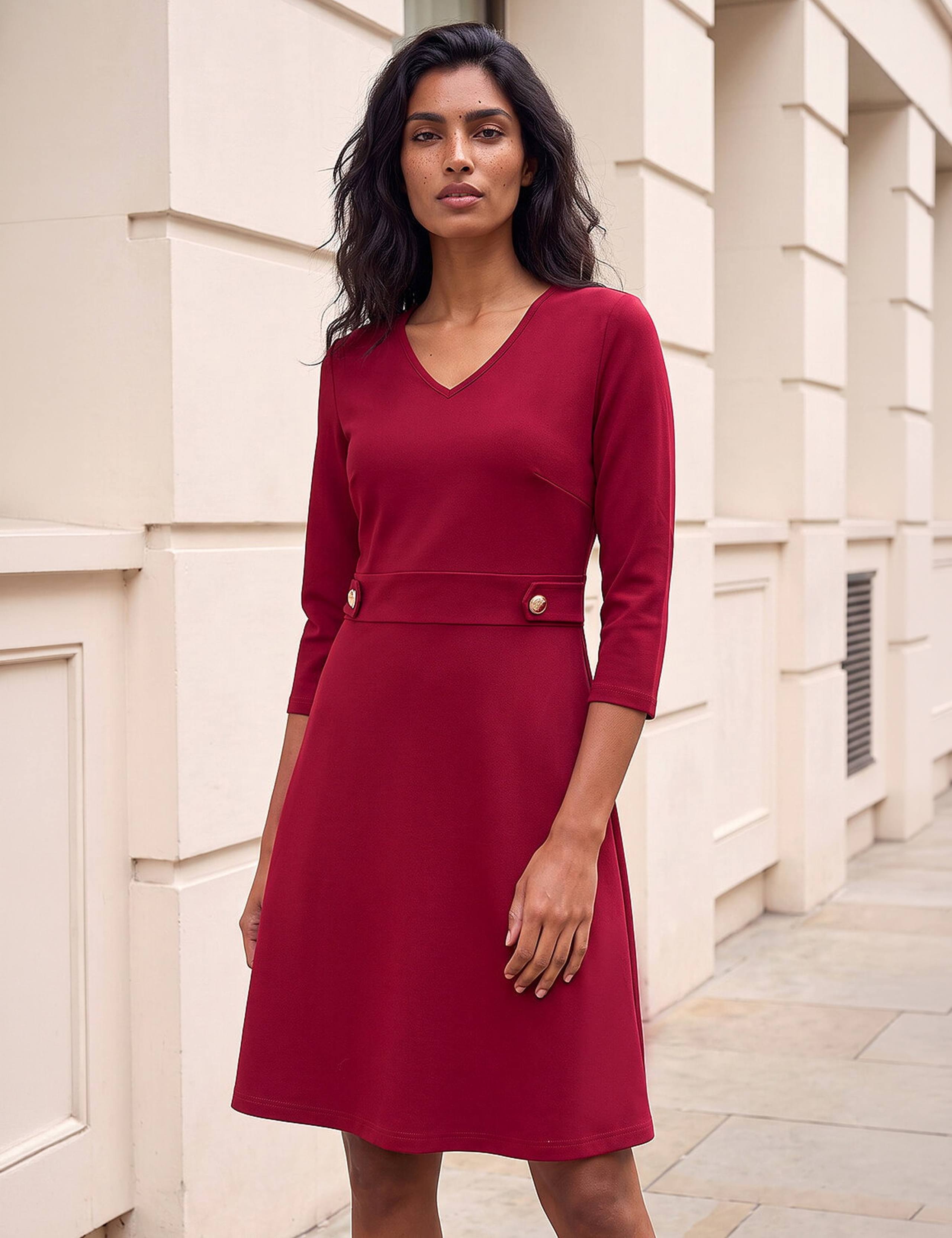 V Neck Button Waist Stretch Dress 2 of 4