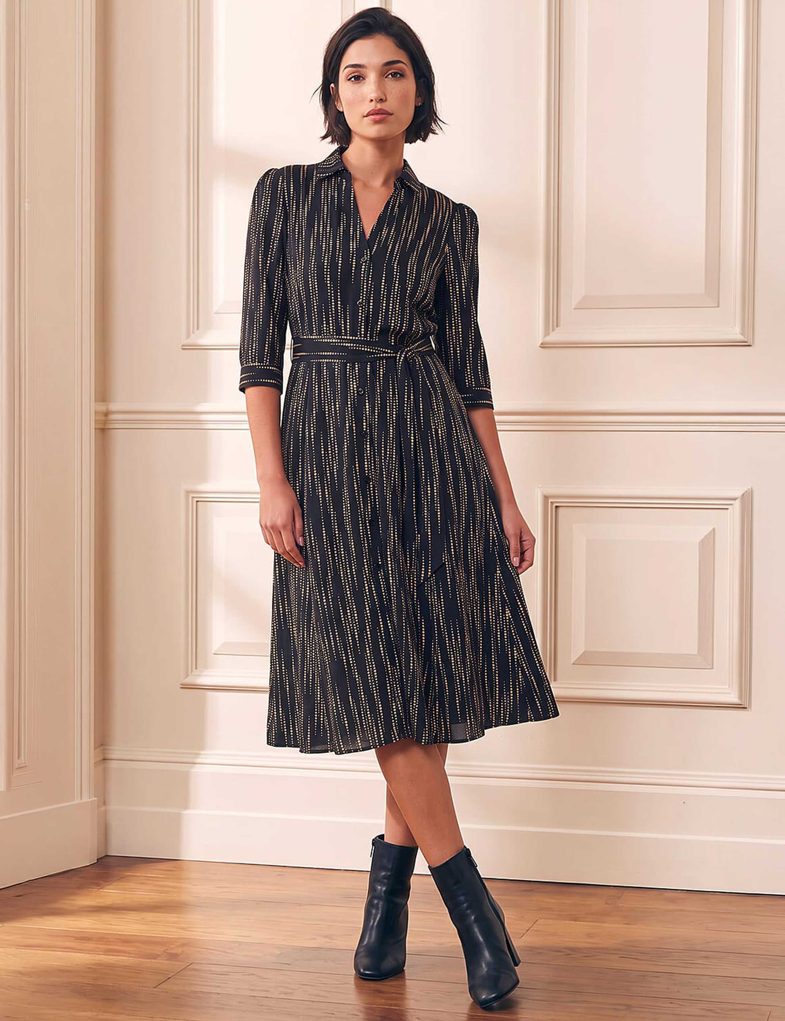 Collared Belted Midi Shirt Dress 2 of 4