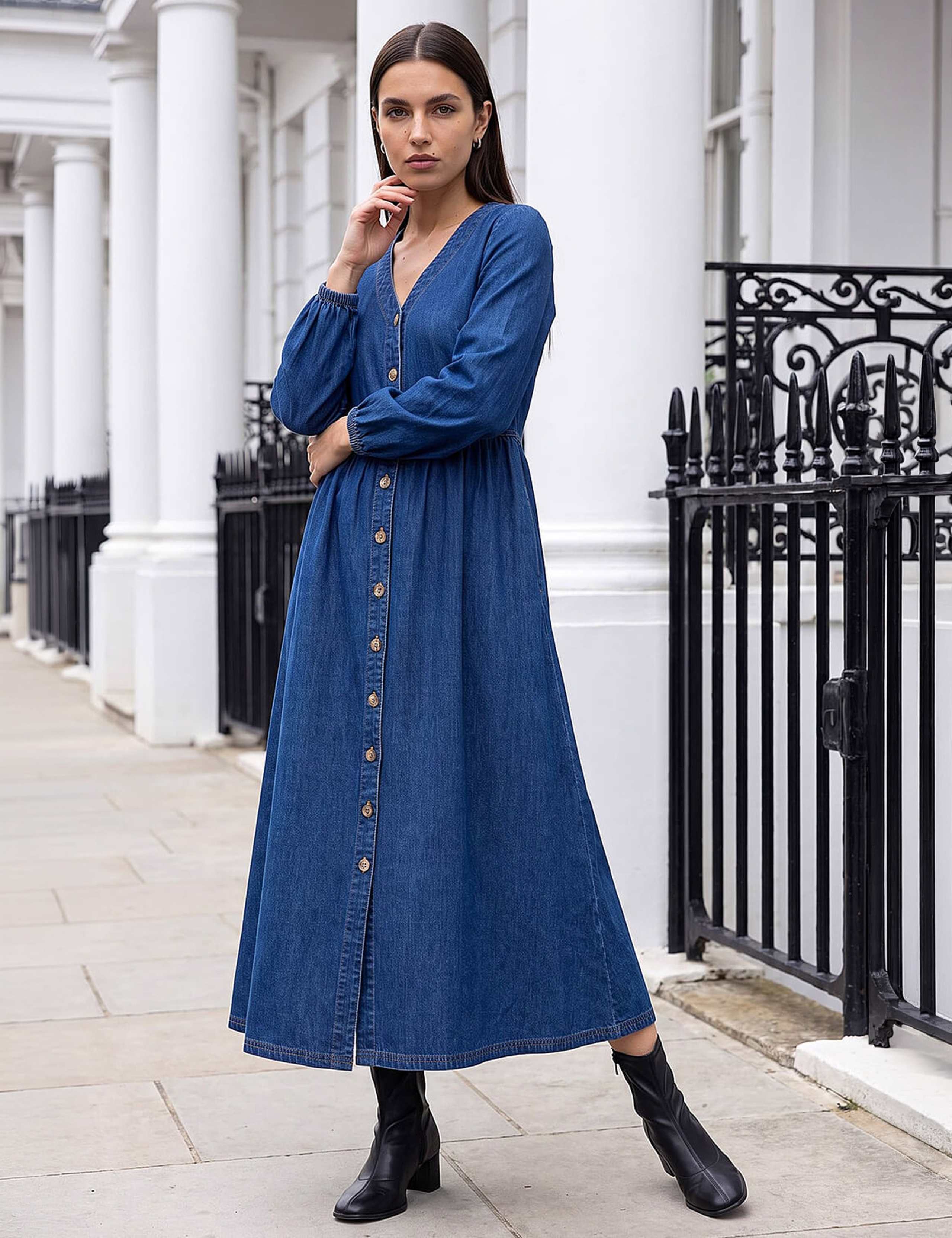 Pure Cotton Denim Button Through Midi Shirt Dress 2 of 4