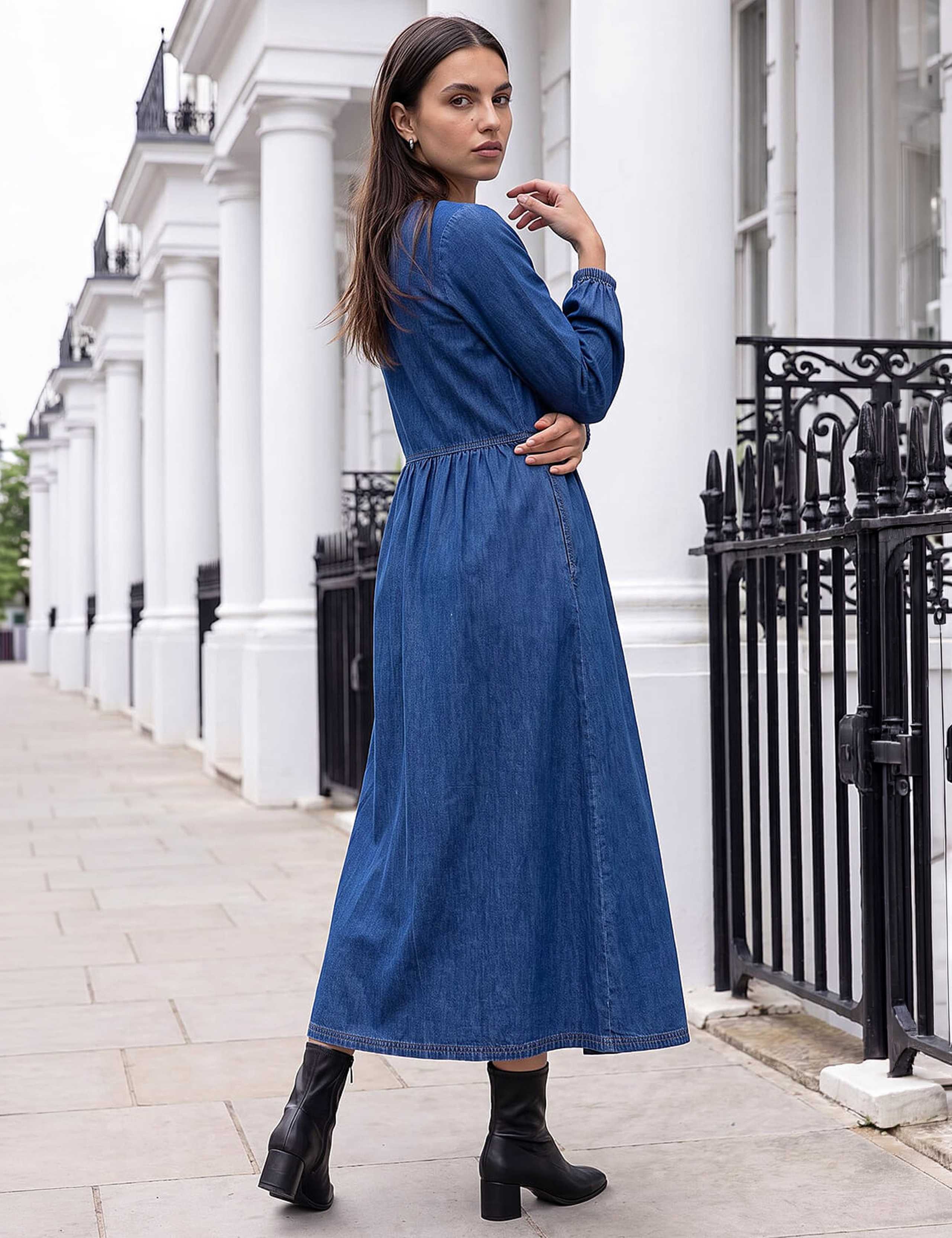 Pure Cotton Denim Button Through Midi Shirt Dress 3 of 4