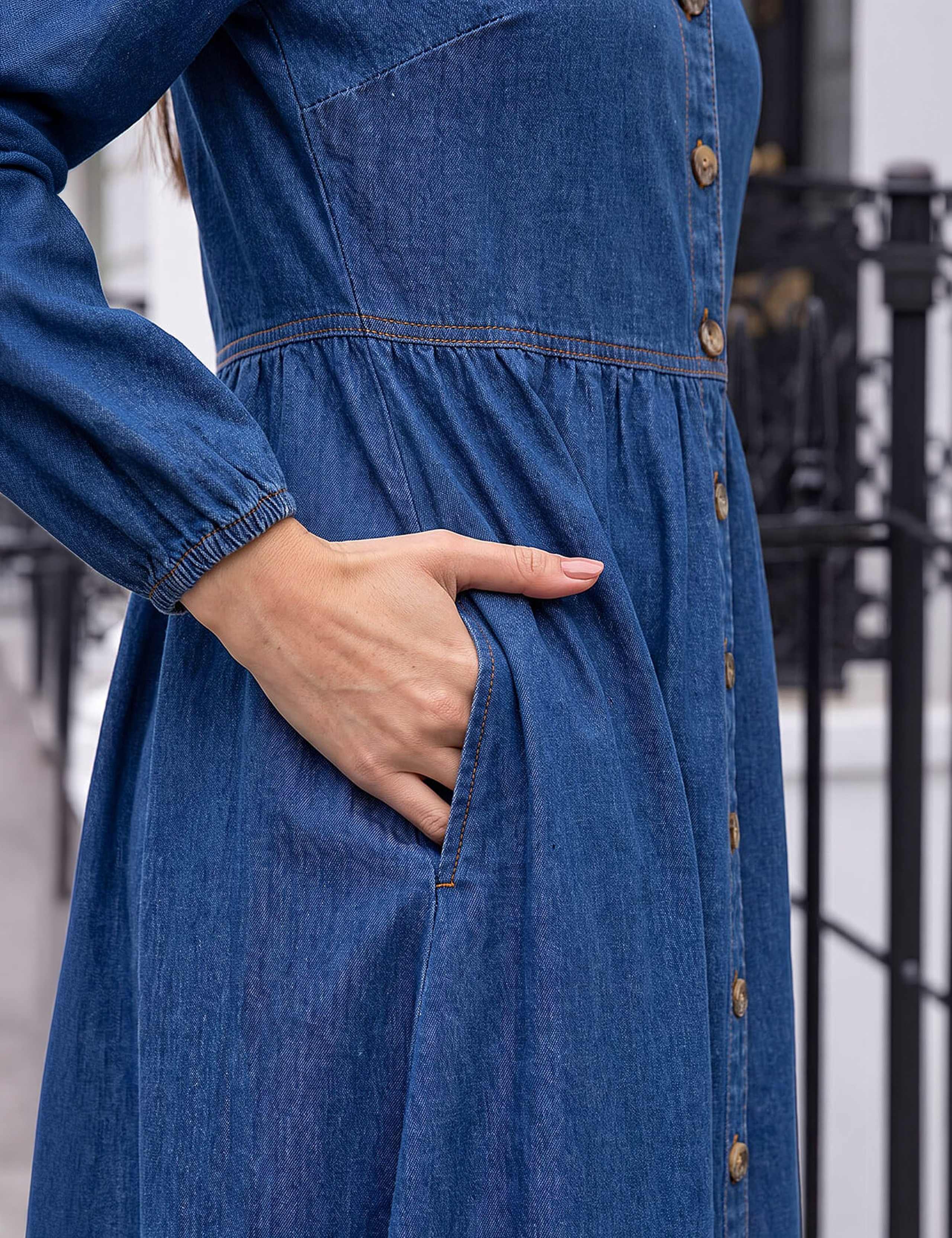 Pure Cotton Denim Button Through Midi Shirt Dress 4 of 4