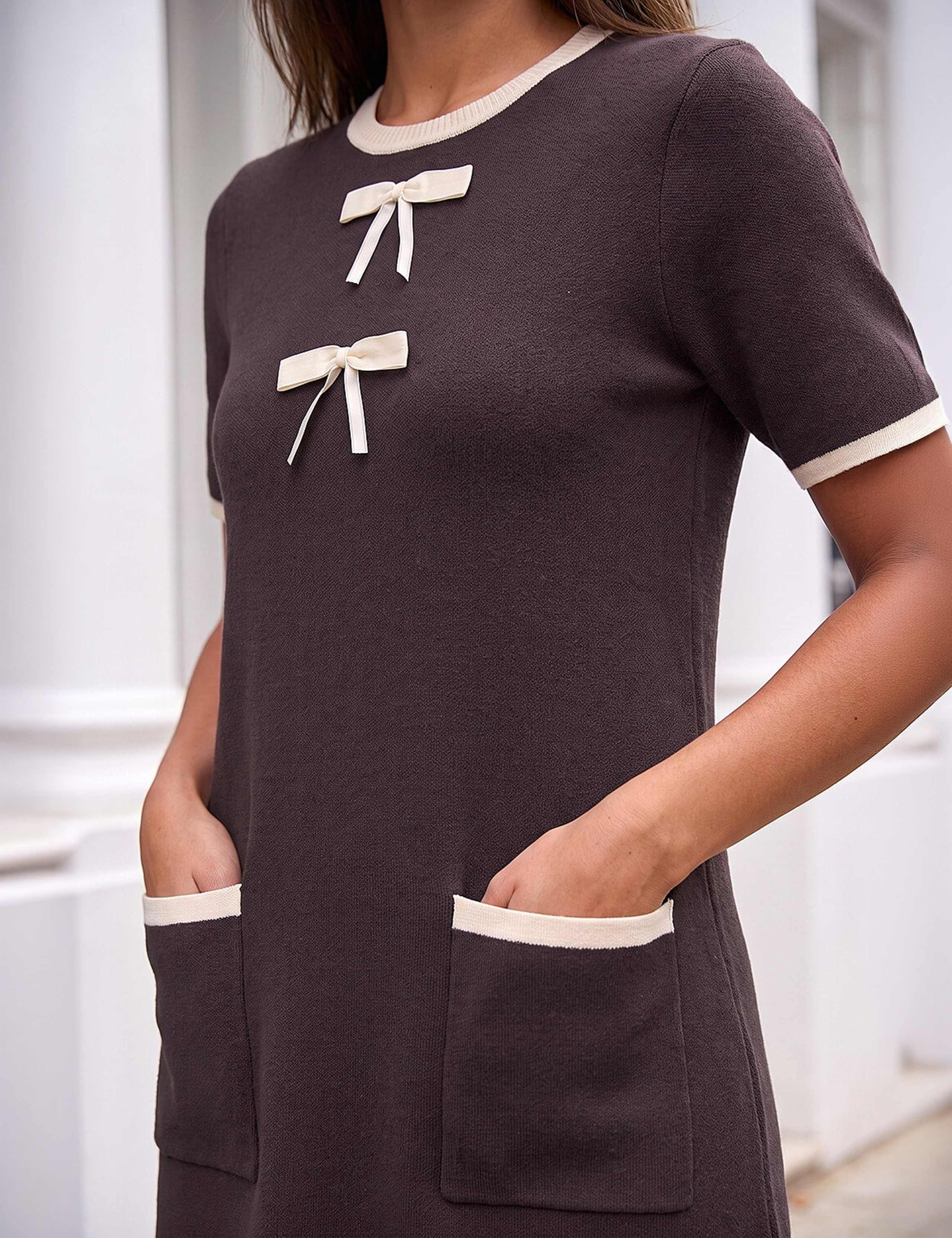 Bow Detail Round Neck Knitted Shift Dress 4 of 4