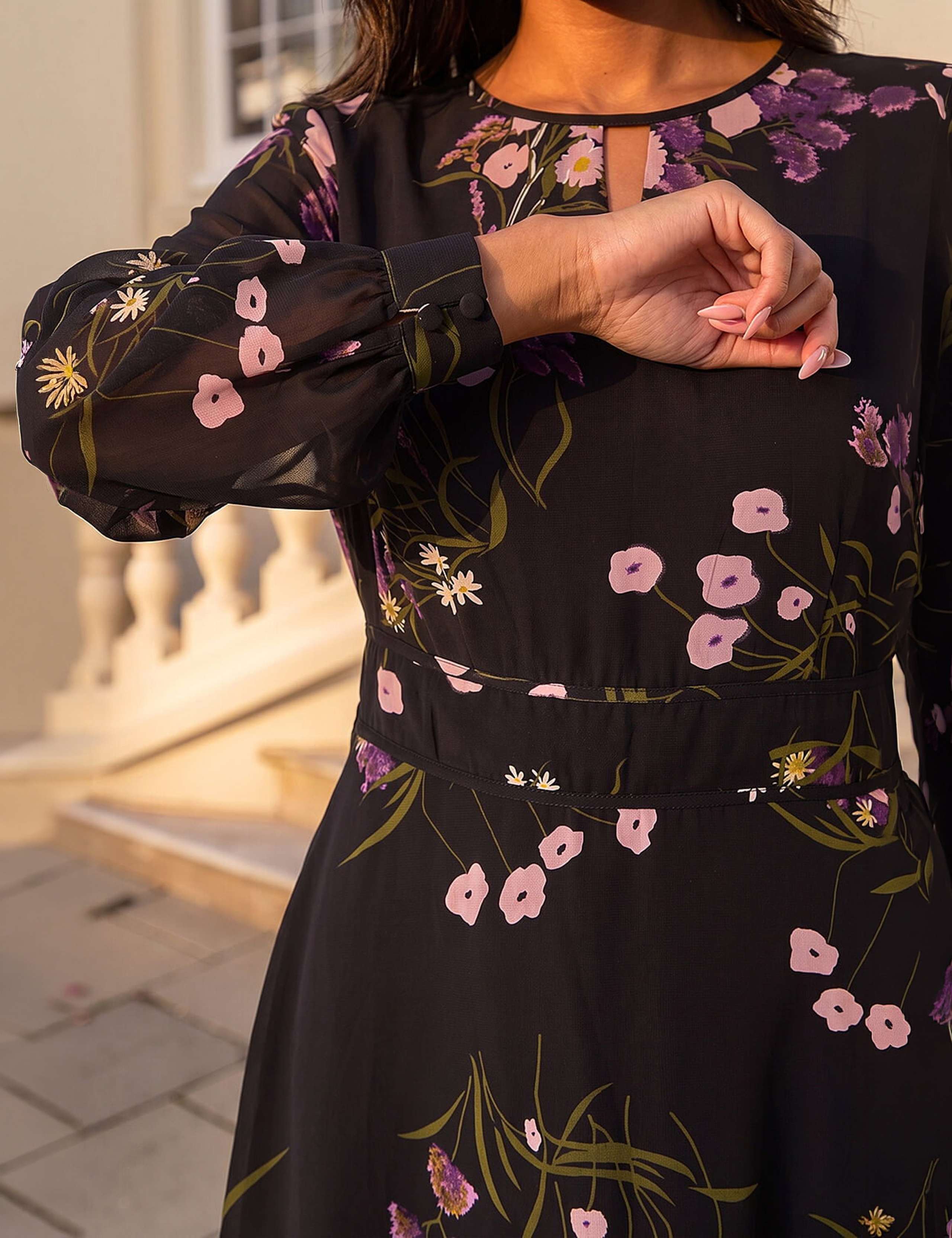 Floral Print Keyhole Long Sleeve Midi Dress 4 of 4