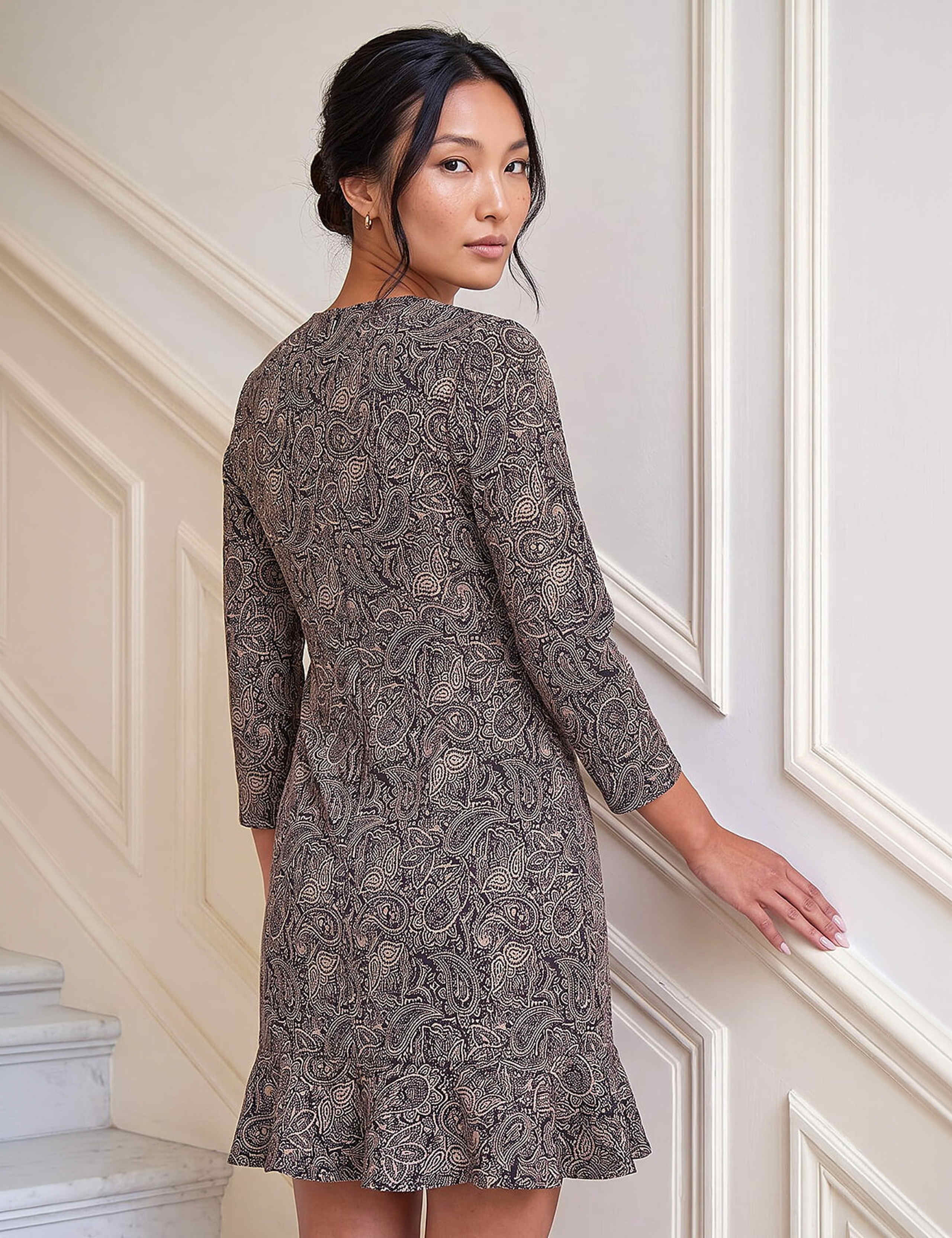 Jacquard Paisley Square Neck Frill Hem Mini Waisted Dress 3 of 4