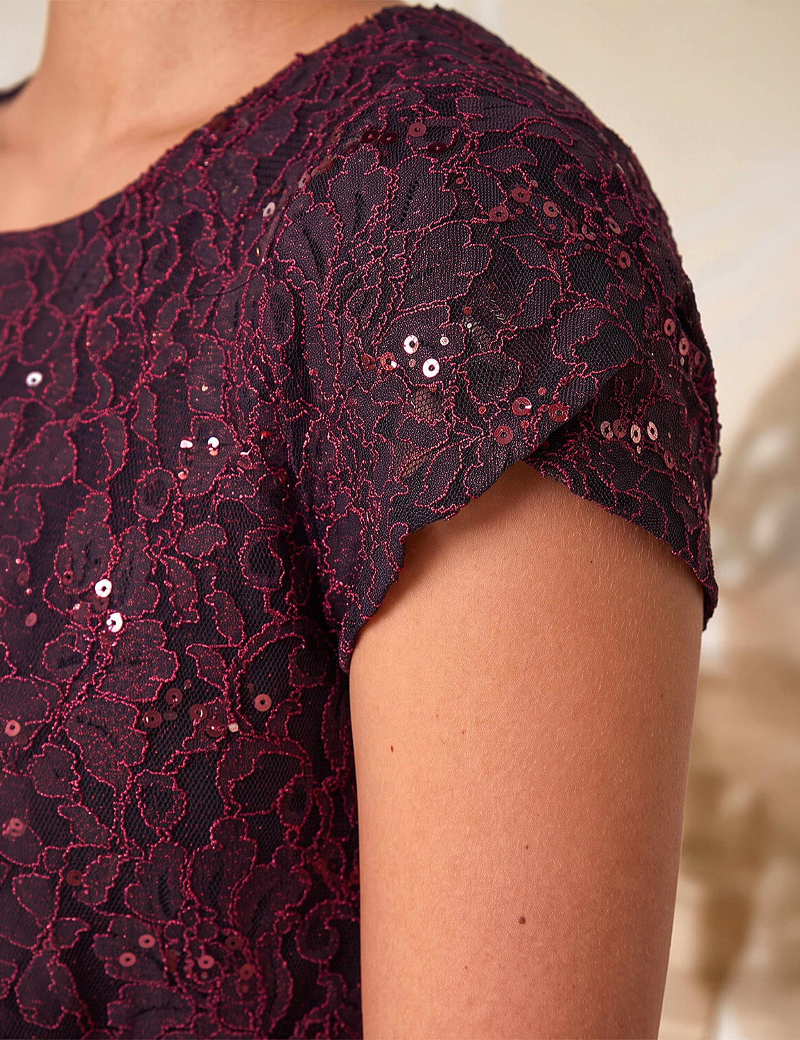 Lace Sequin Scoop Neck Twist Front Midi Dress 4 of 4