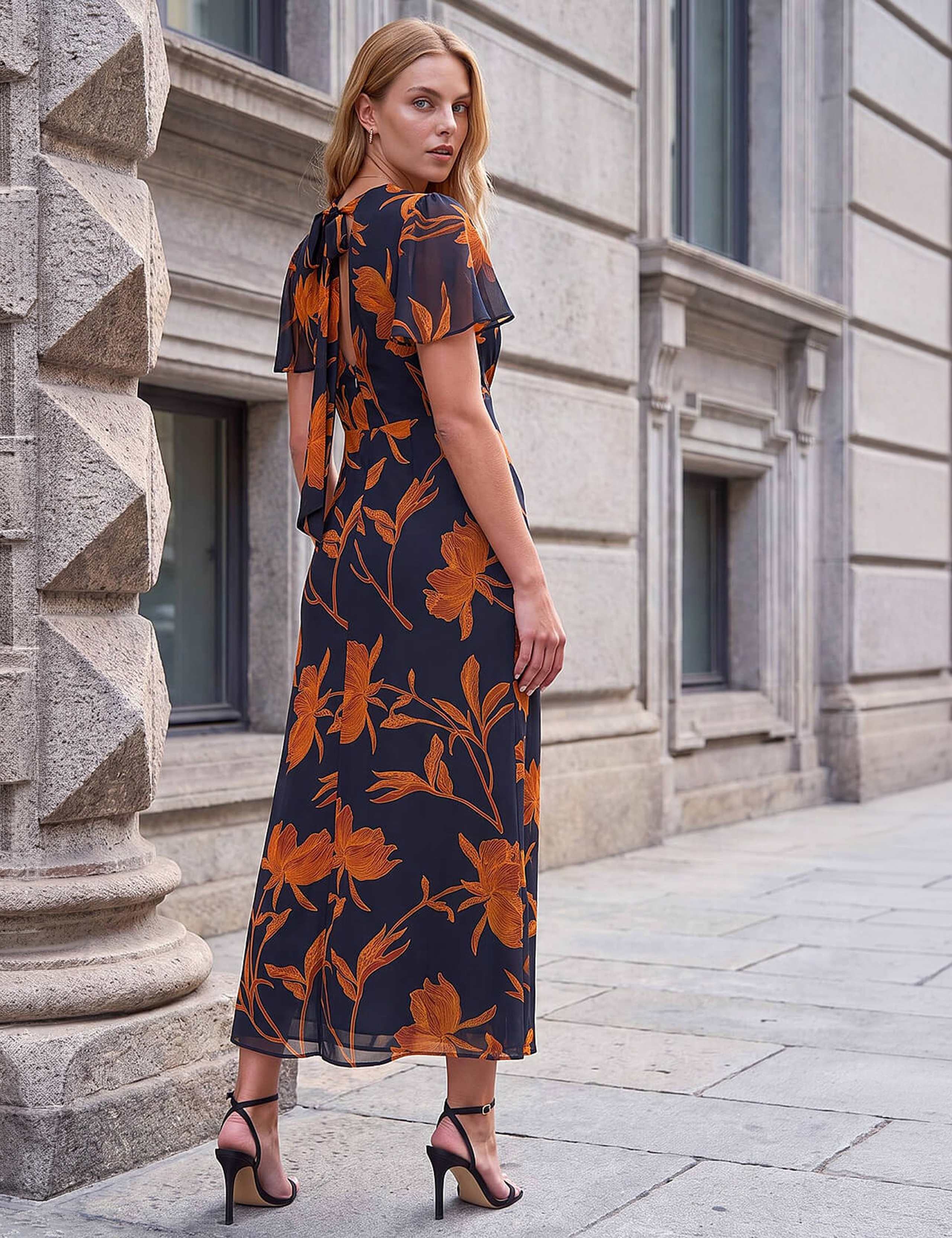 Printed Scoop Neck Bow Detail Waisted Dress 3 of 4