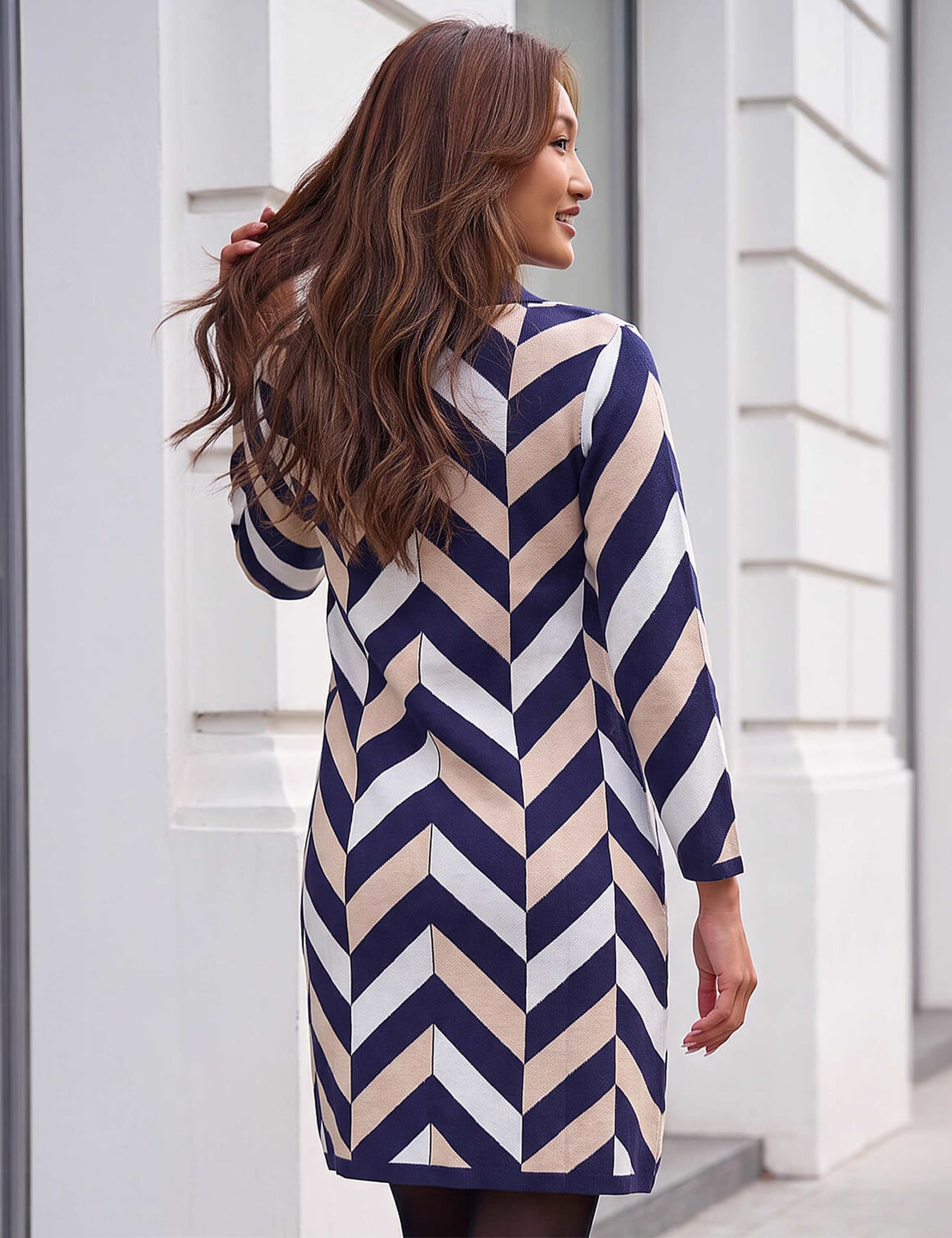 Chevron Print Collared Knit Dress 3 of 4