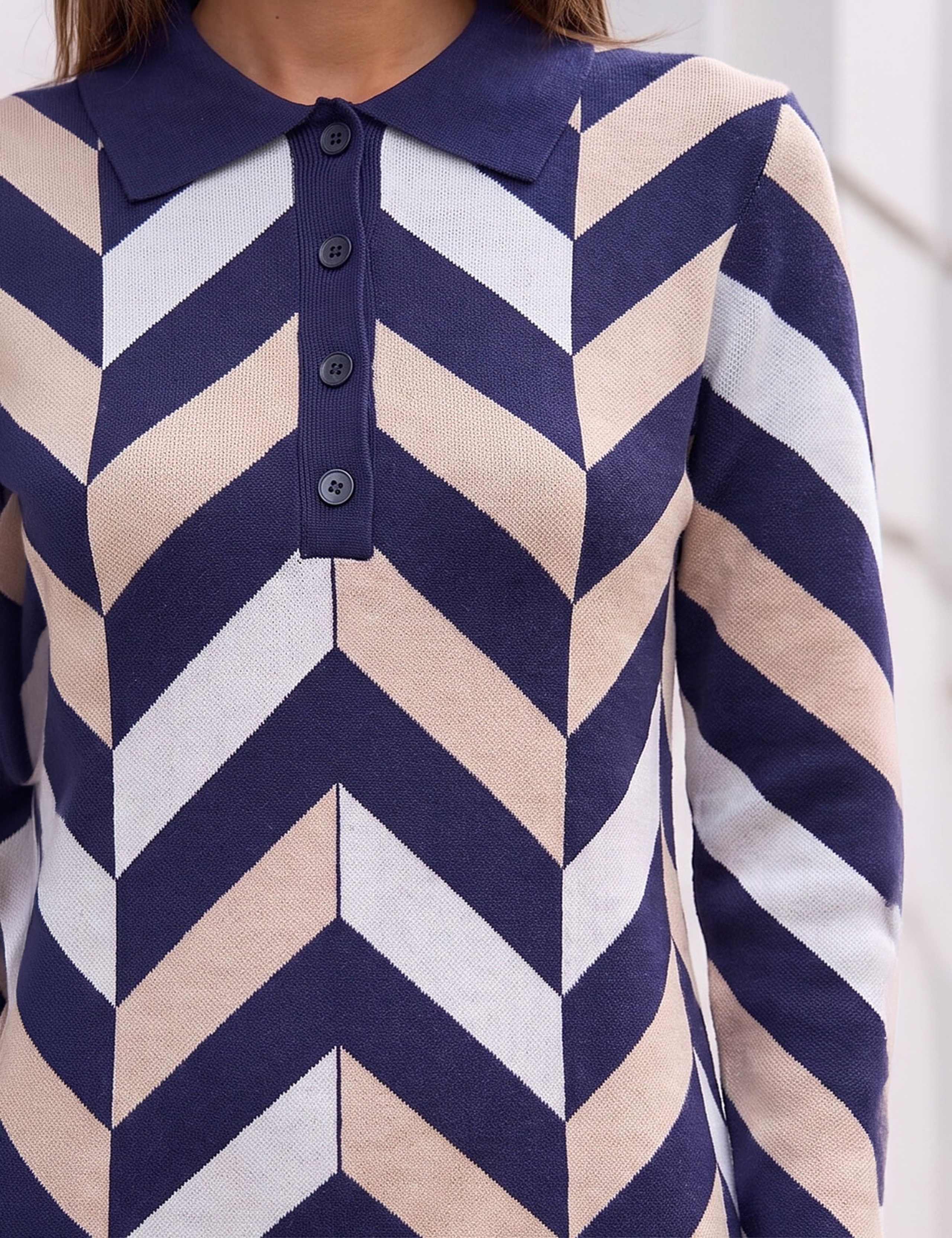 Chevron Print Collared Knit Dress 4 of 4