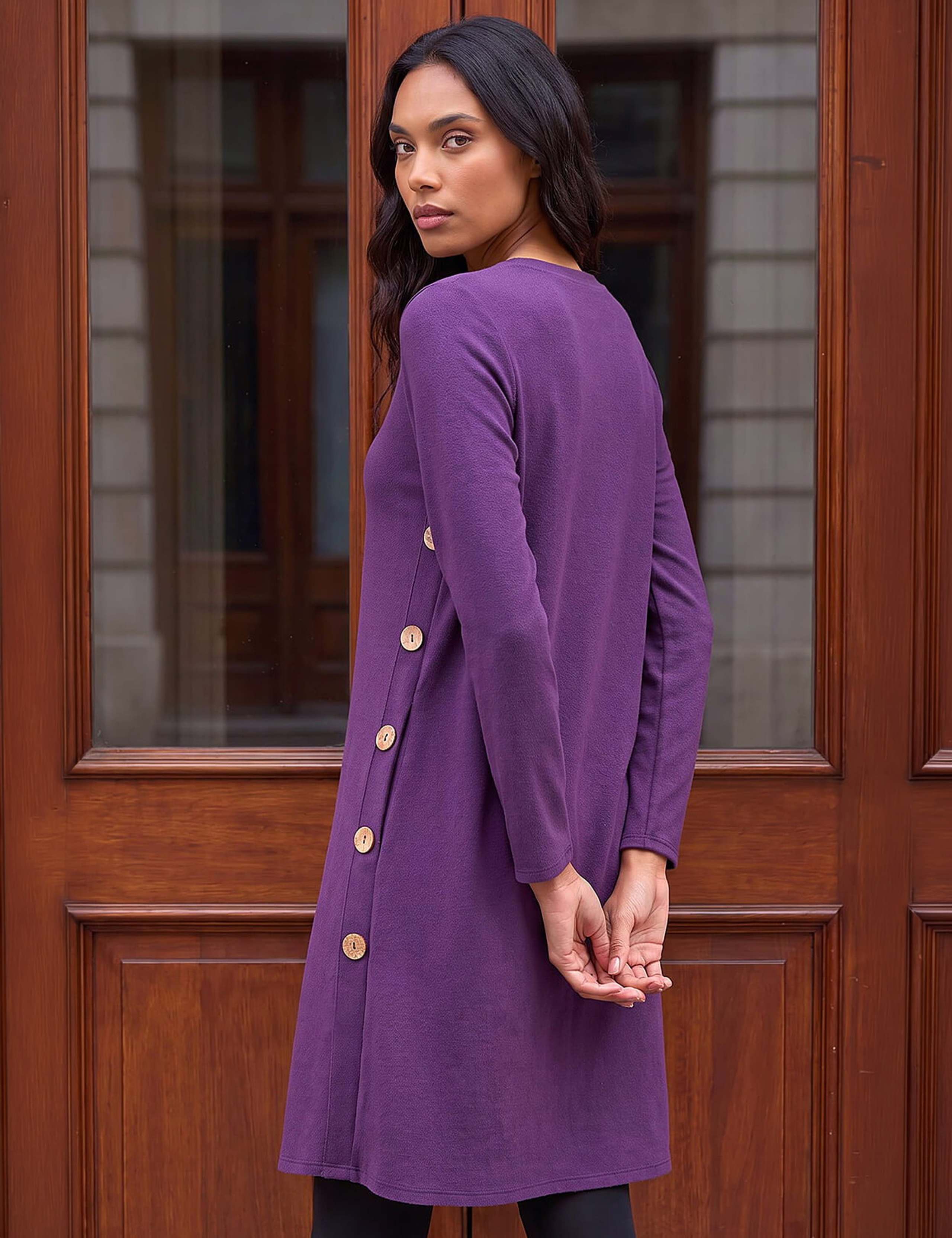 Side Button Detail Round Neck Swing Dress 3 of 4