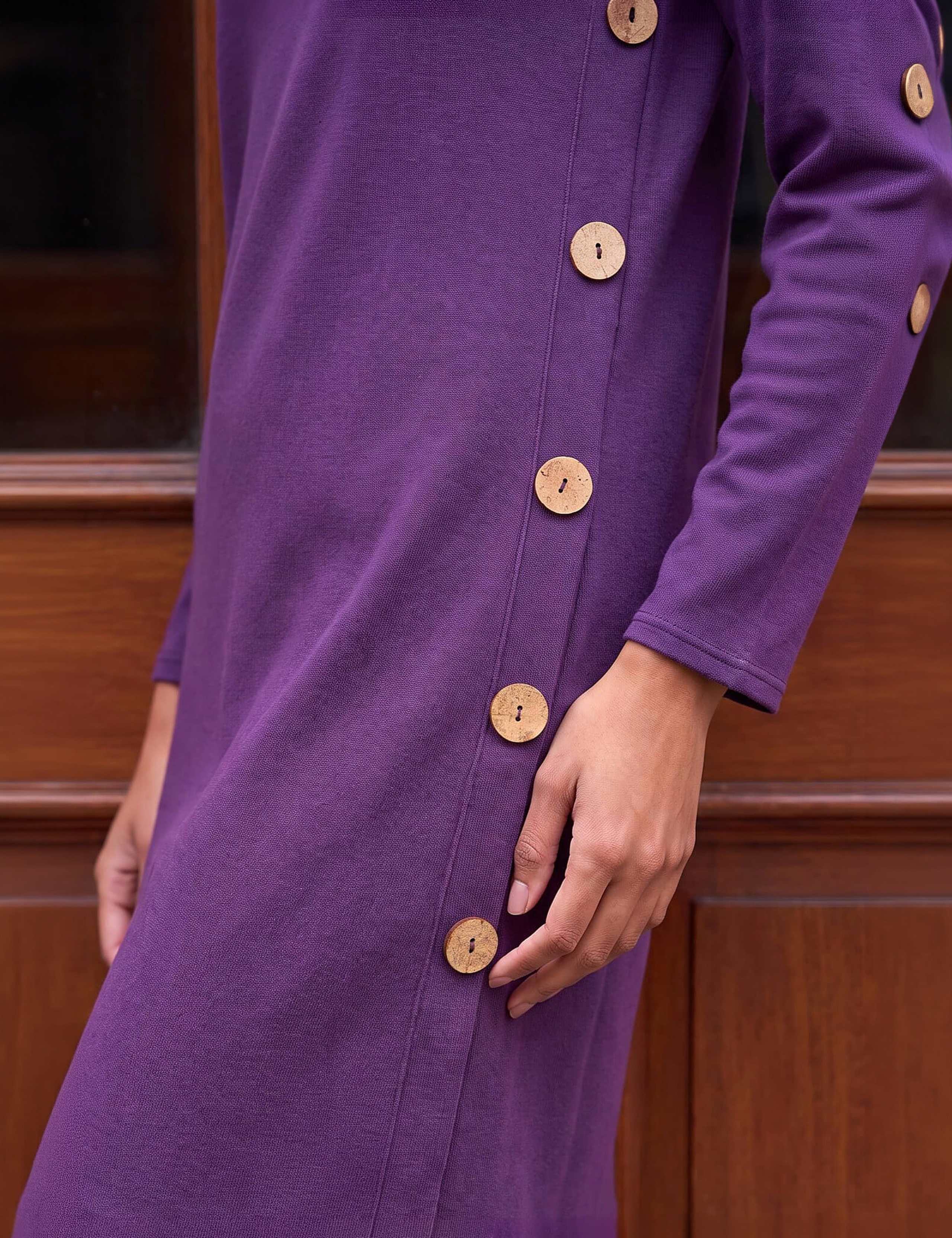 Side Button Detail Round Neck Swing Dress 4 of 4