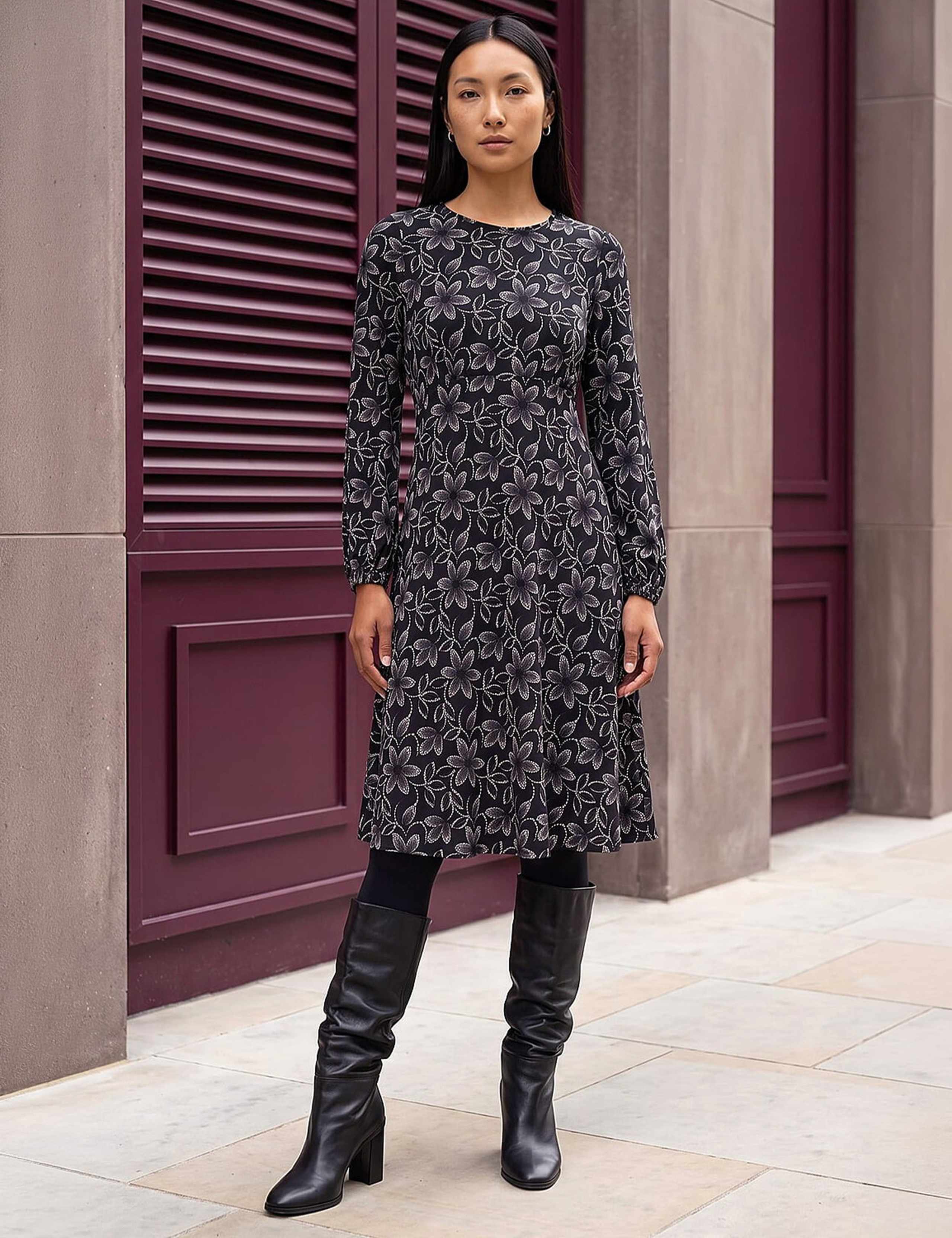 Floral Print Frill Knee Length Dress 4 of 4
