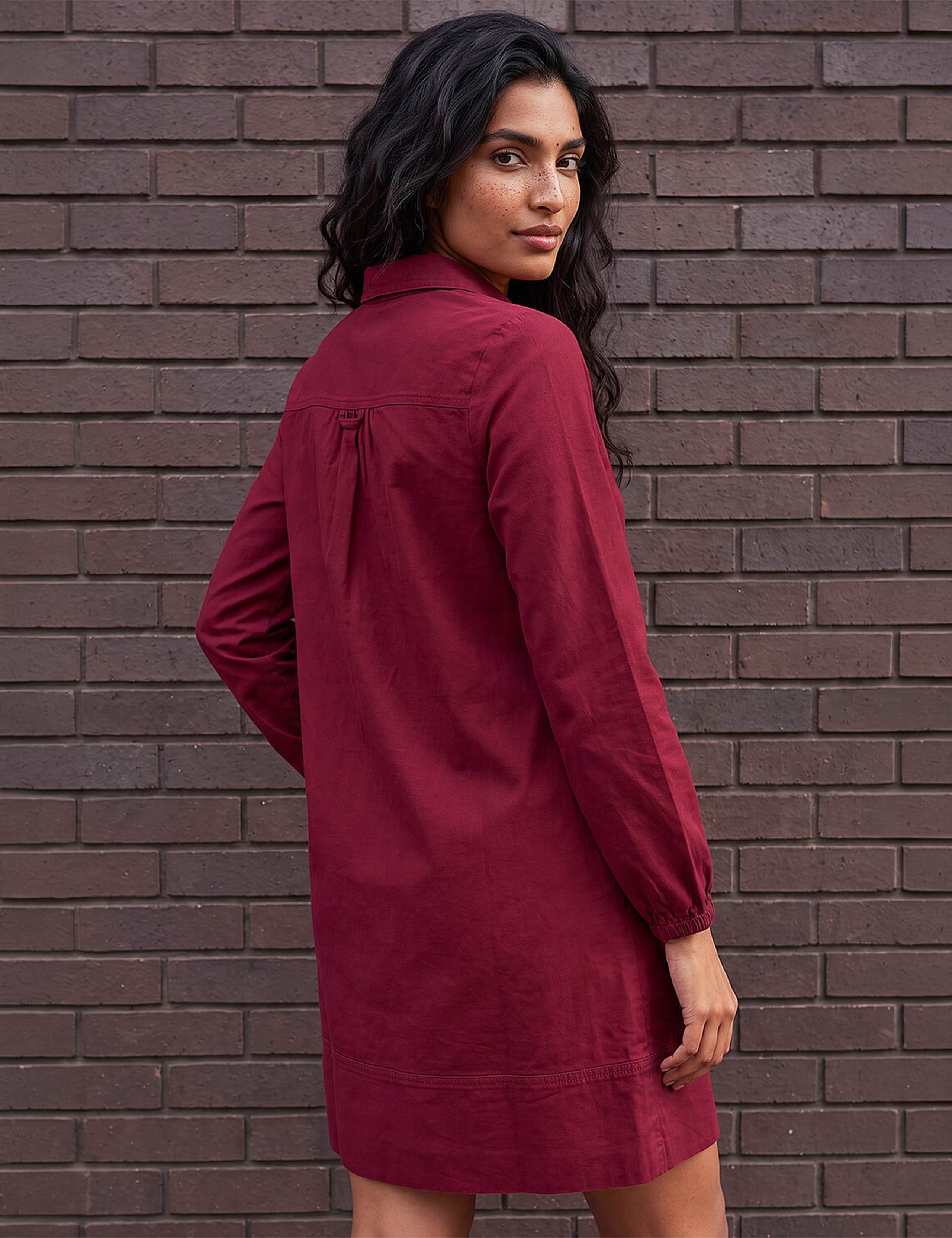 Pure Cotton Collared Button Detail Knee Length Shirt Dress 3 of 4