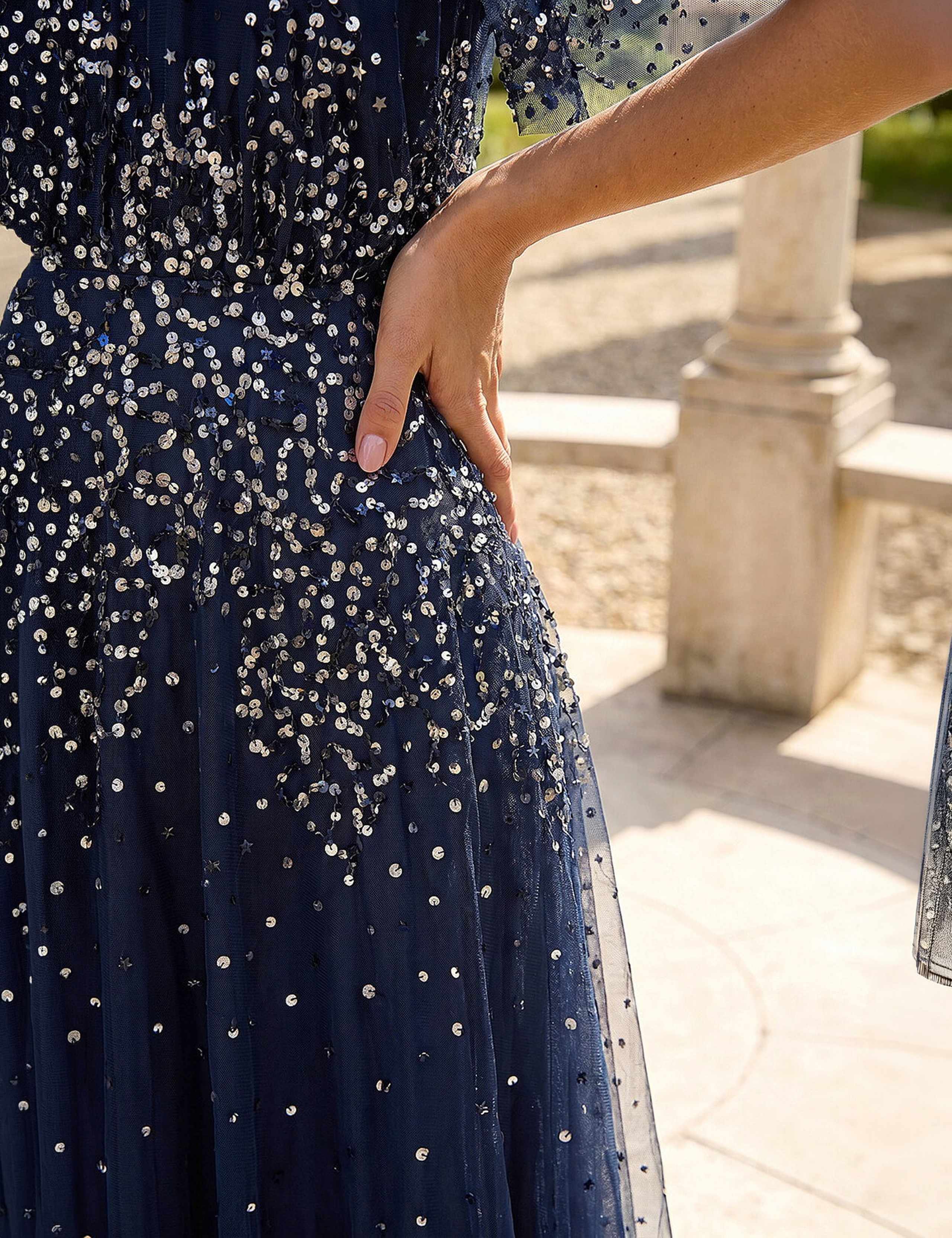 Embellished V Neck Angel Sleeve Midi Dress 4 of 4