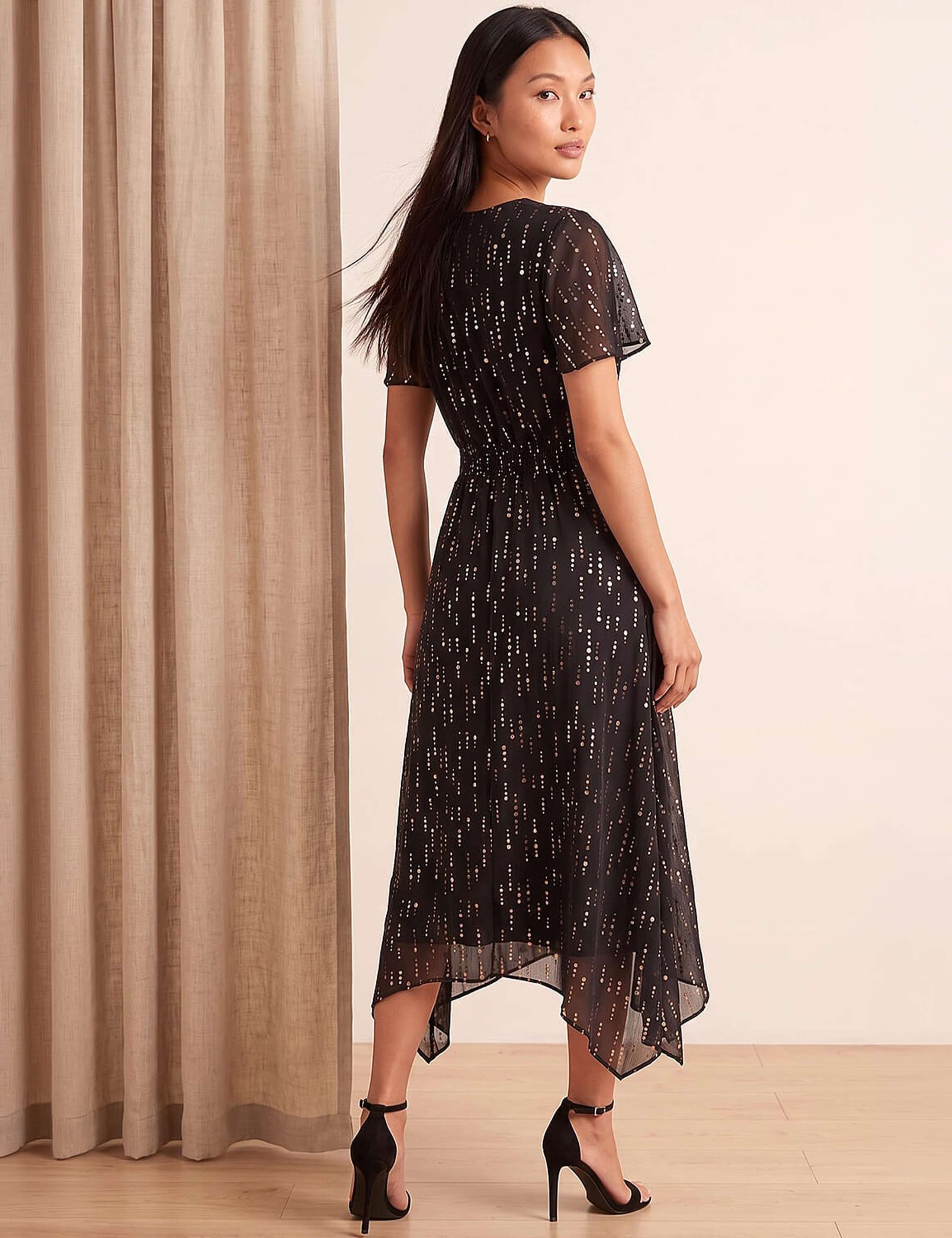 Foil Print V Neck Midi Dress 3 of 4