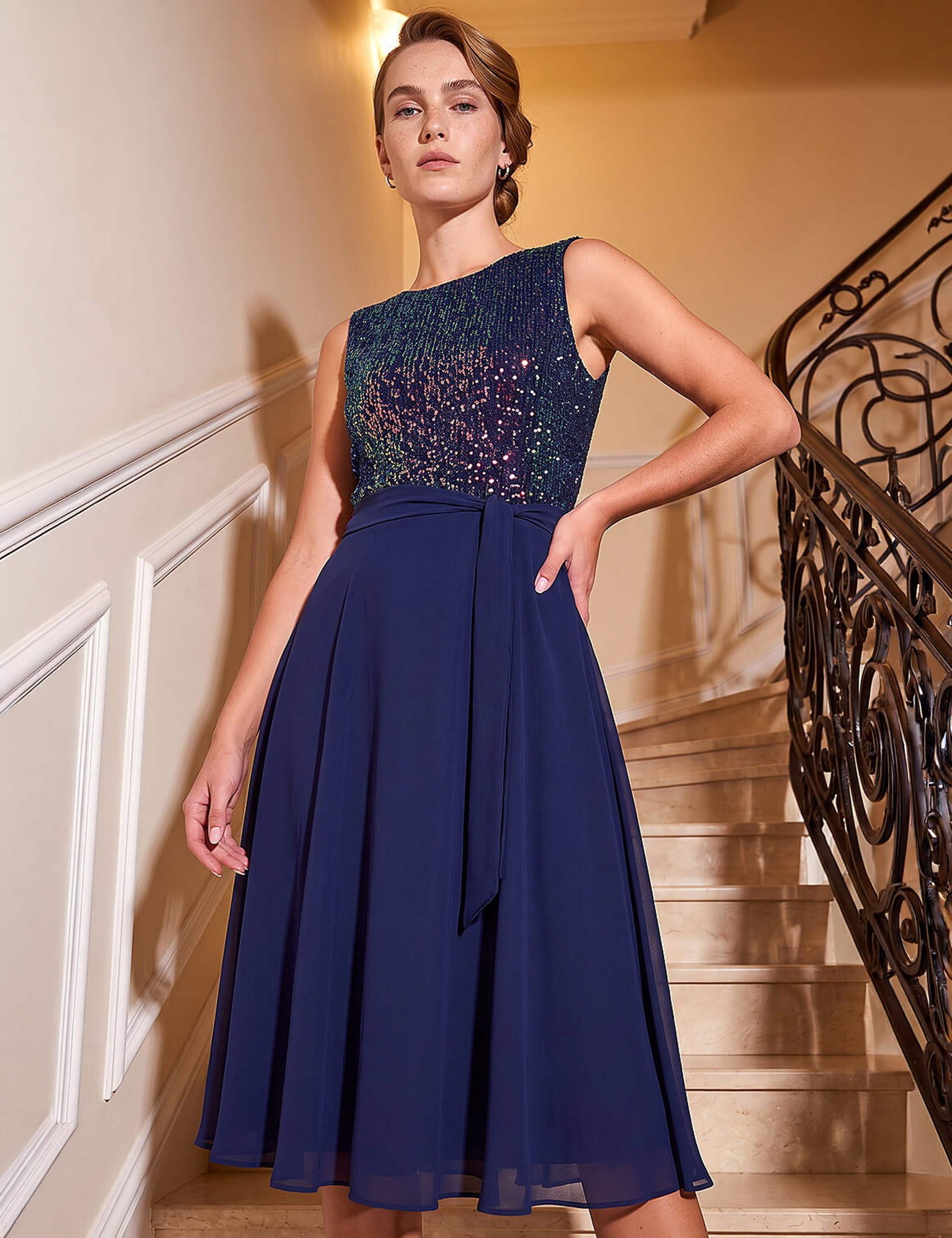 Sequin Bodice Chiffon Skirt Dress 2 of 4