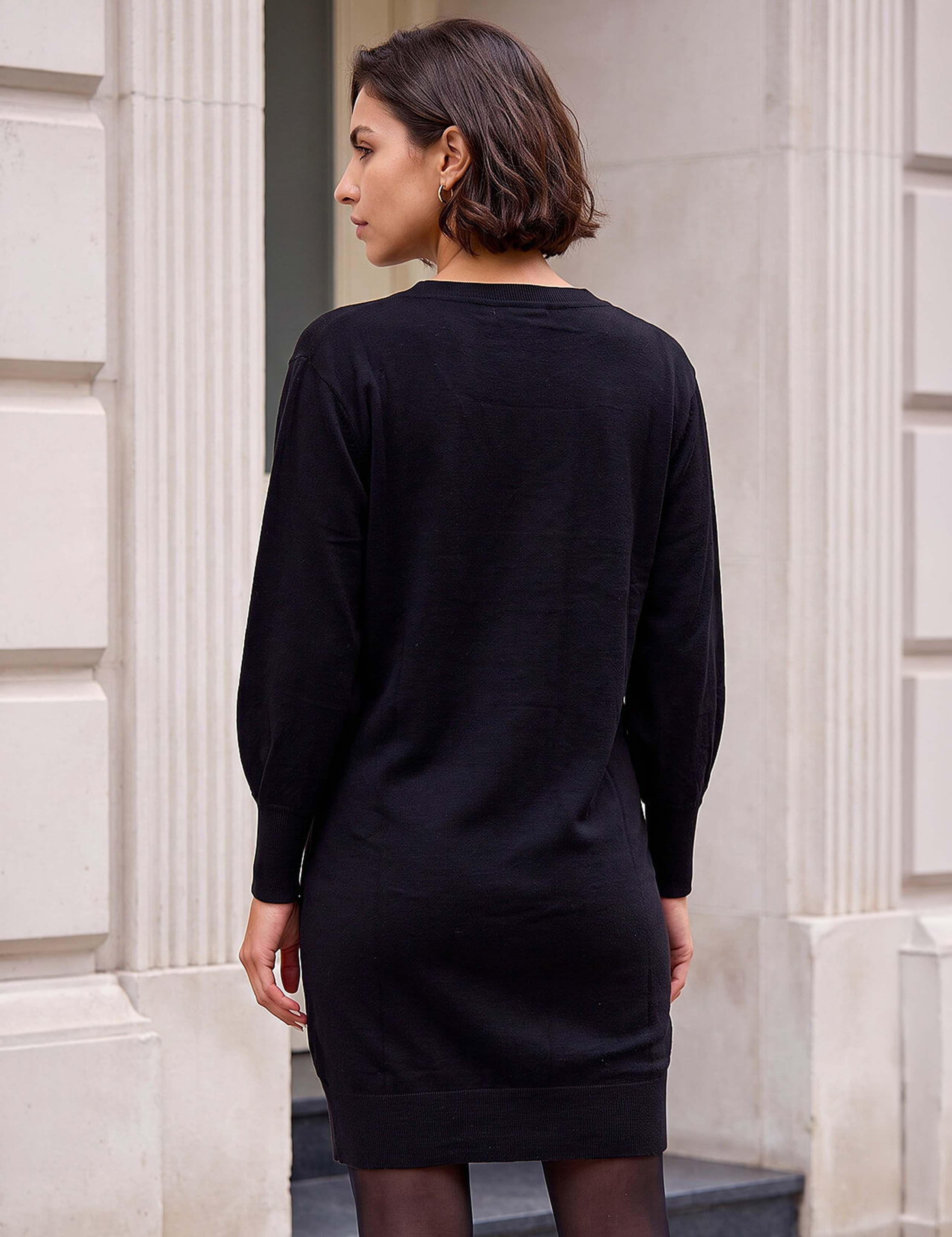 V Neck Blouson Sleeve Knee Length Jumper Dress 3 of 4