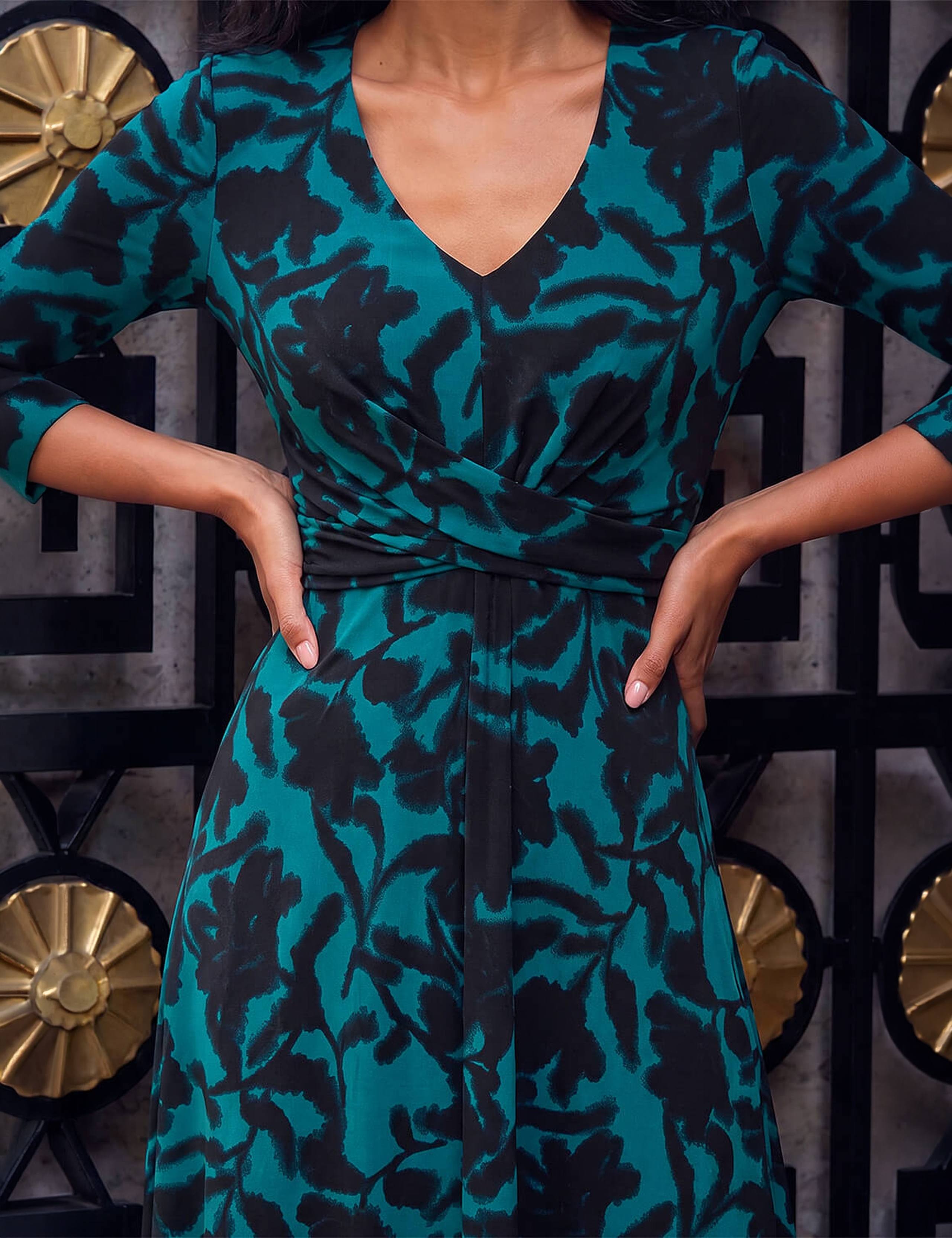 Floral Print V Neck Wrap Midi Dress 4 of 4