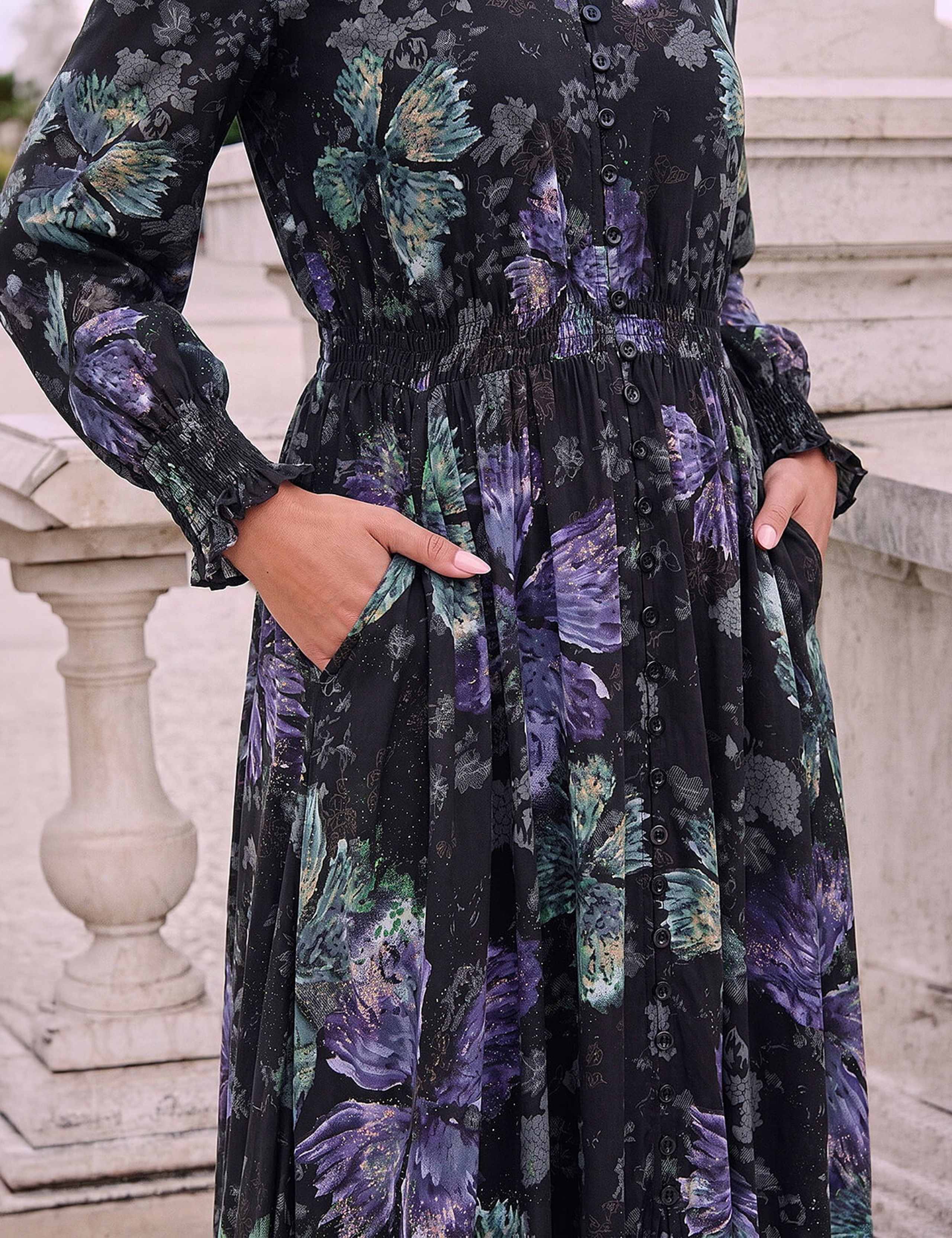 Butterfly Print Lace Trim Button Through Midi Dress 4 of 4