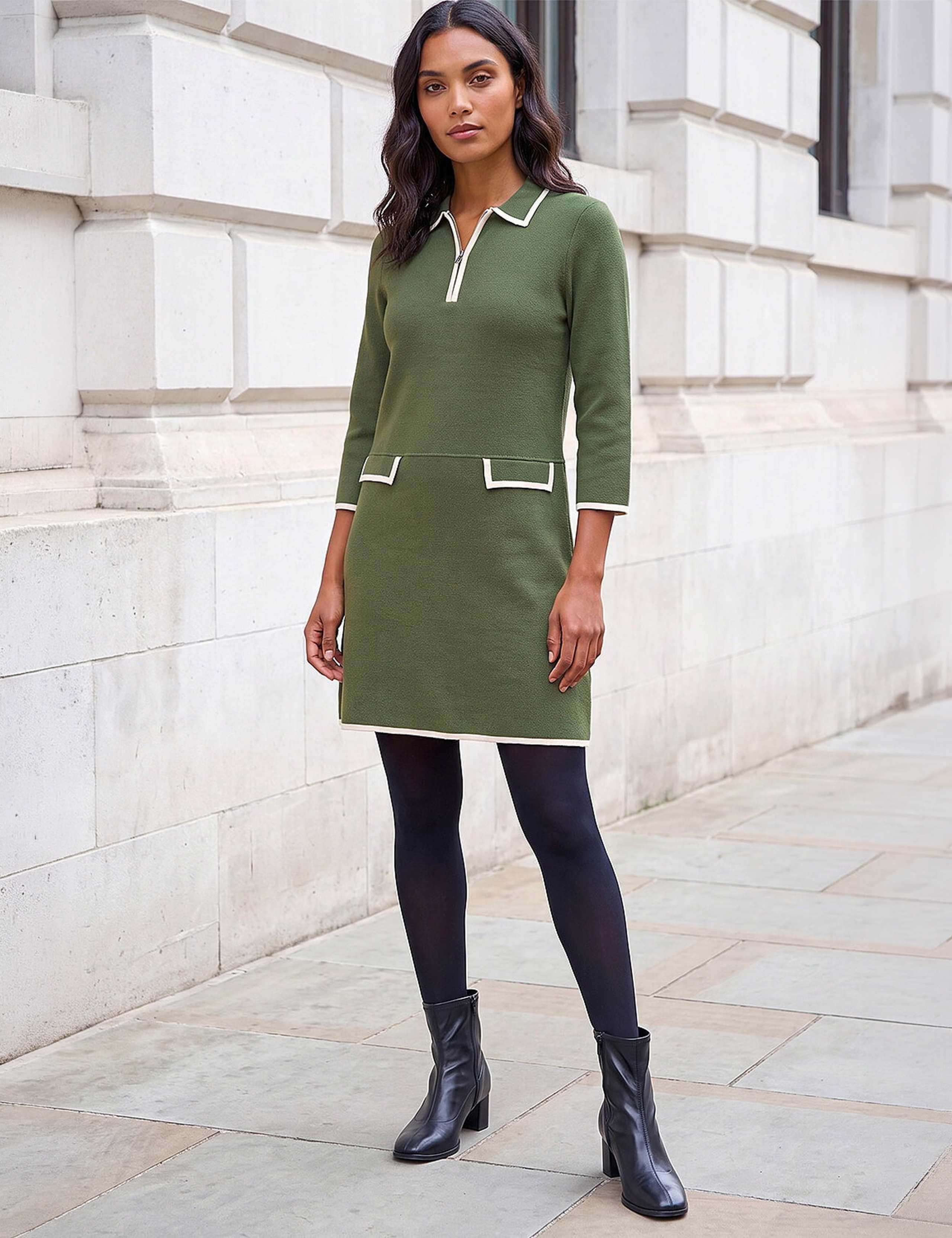 Collared Zip Up Knee Length Dress 2 of 4