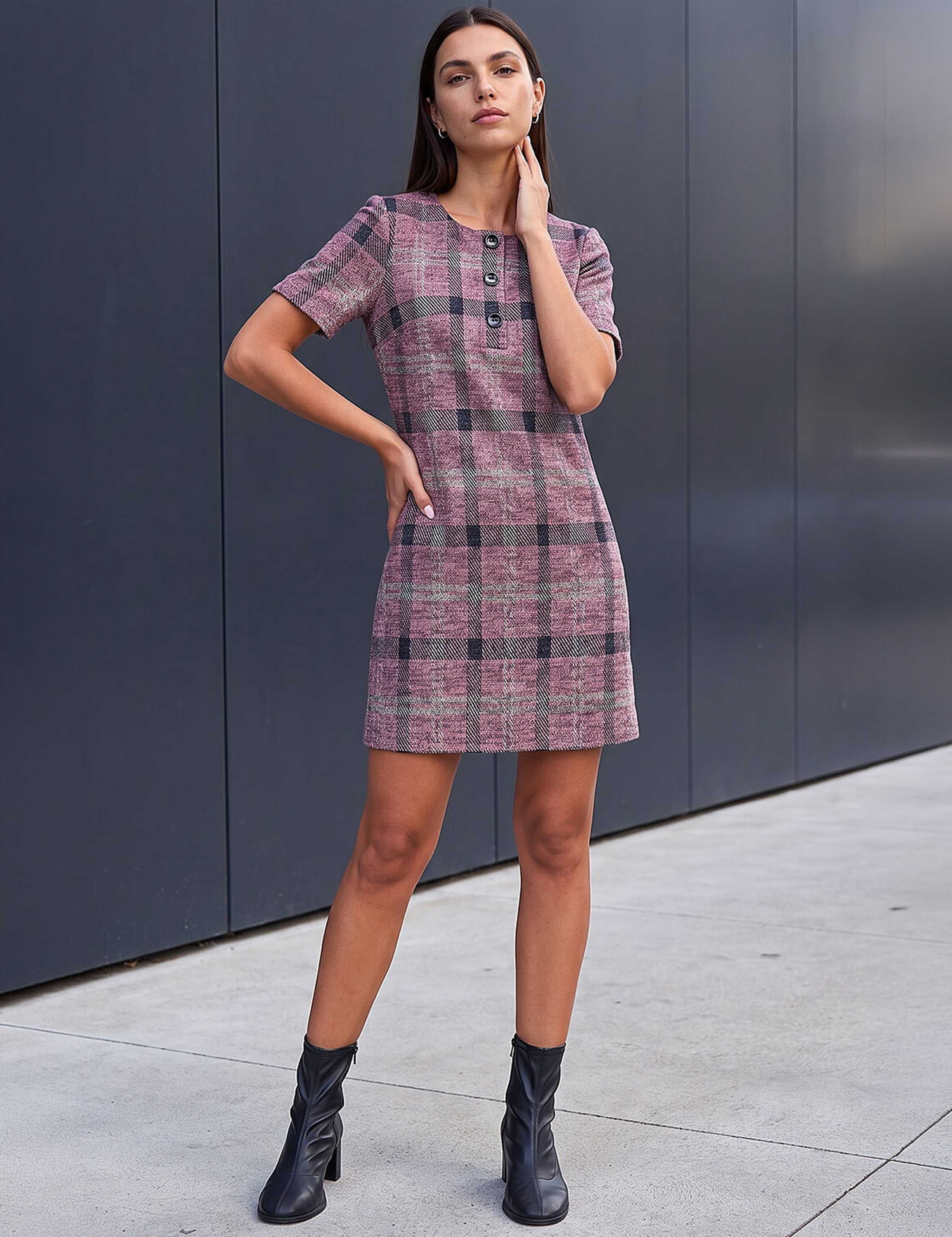 Checked Button Shift Dress 2 of 4