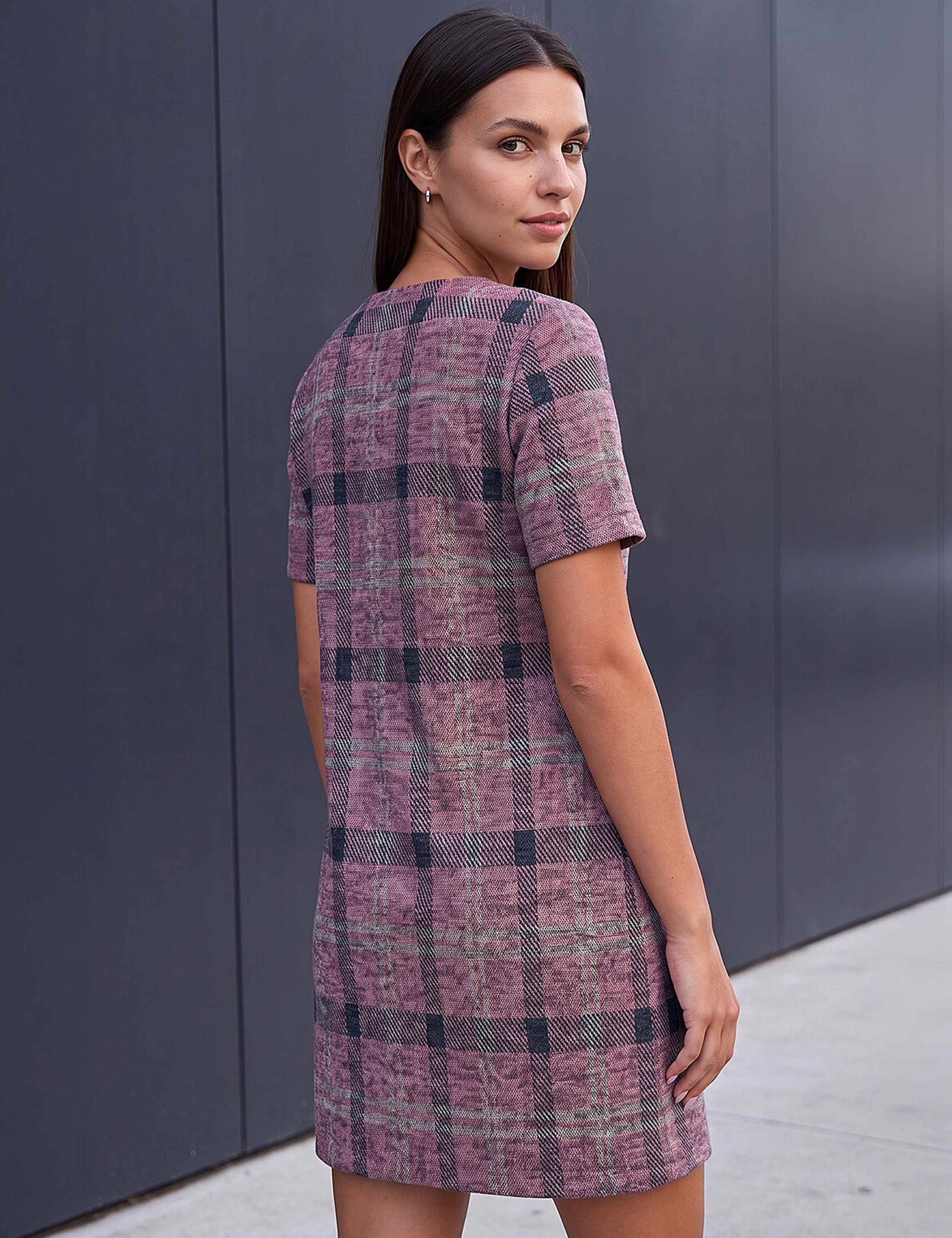 Checked Button Shift Dress 3 of 4