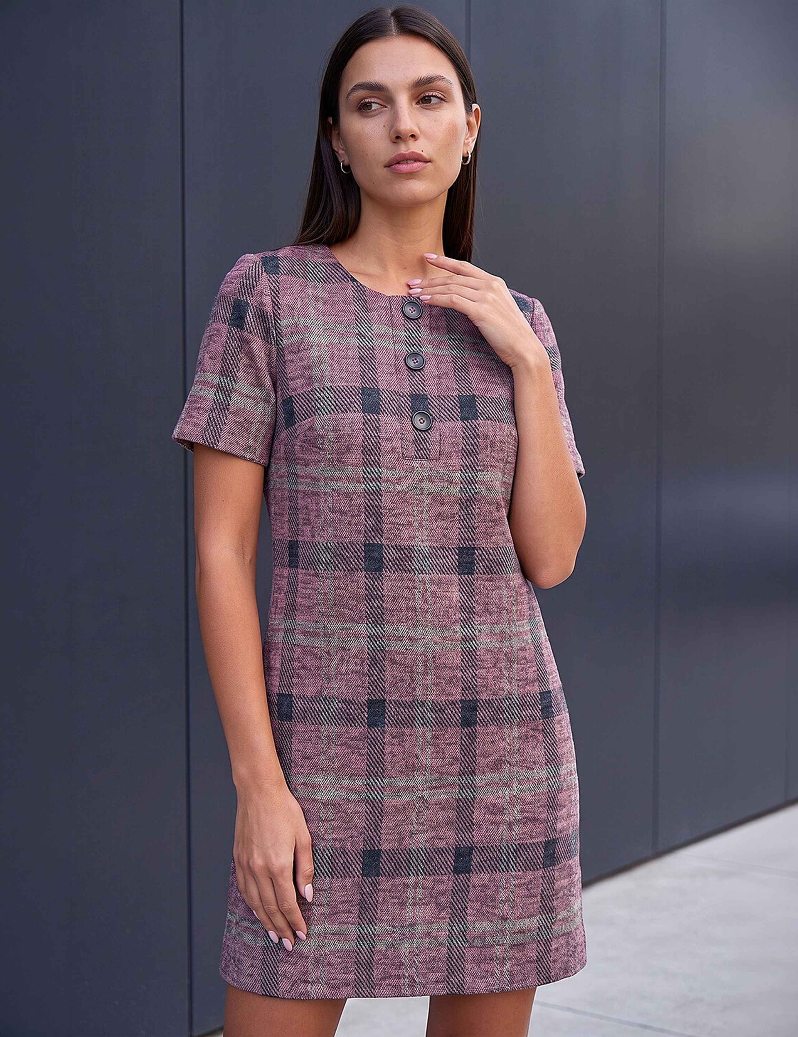 Checked Button Shift Dress 4 of 4