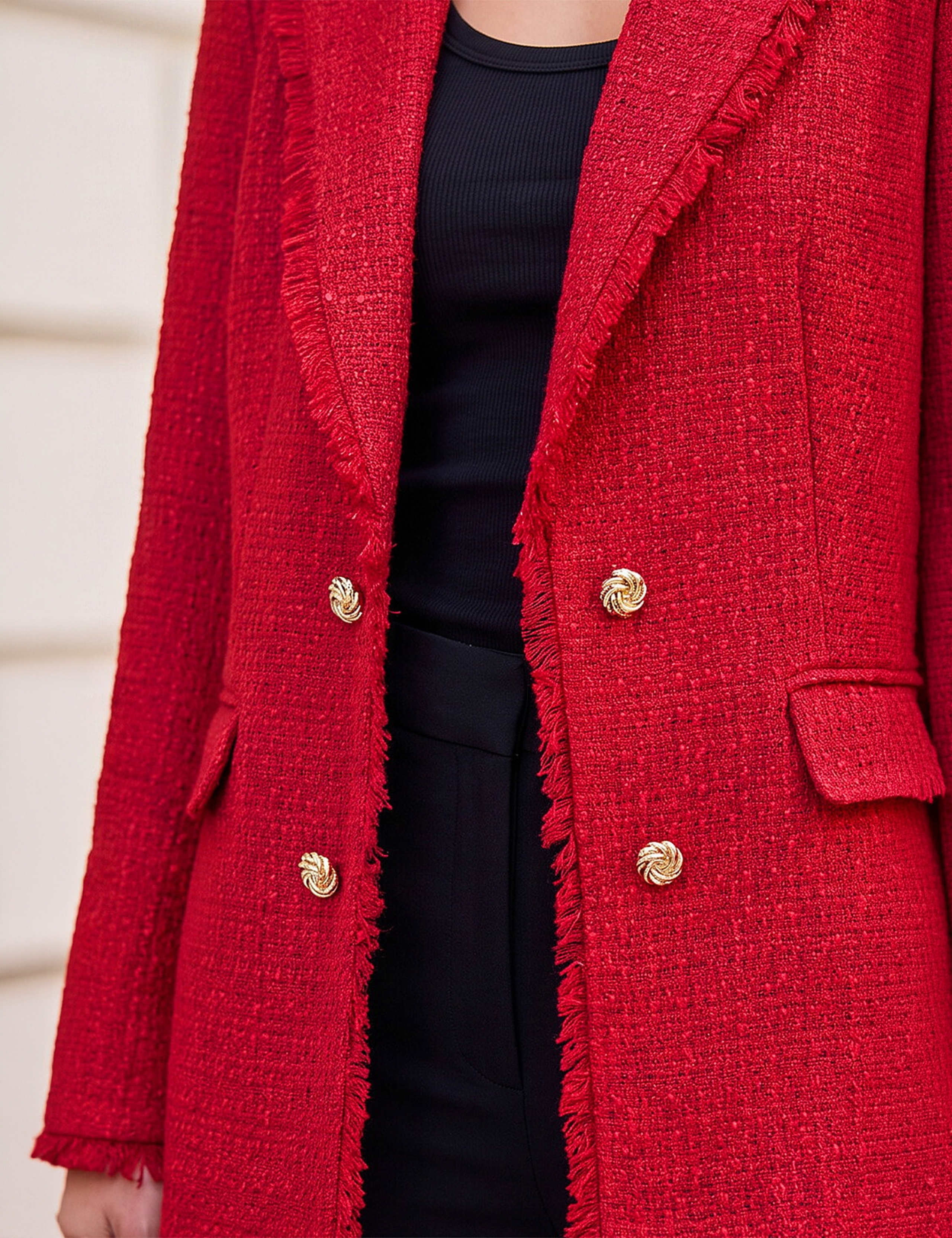 Checked Fringed Revere Collar Jacket 4 of 4