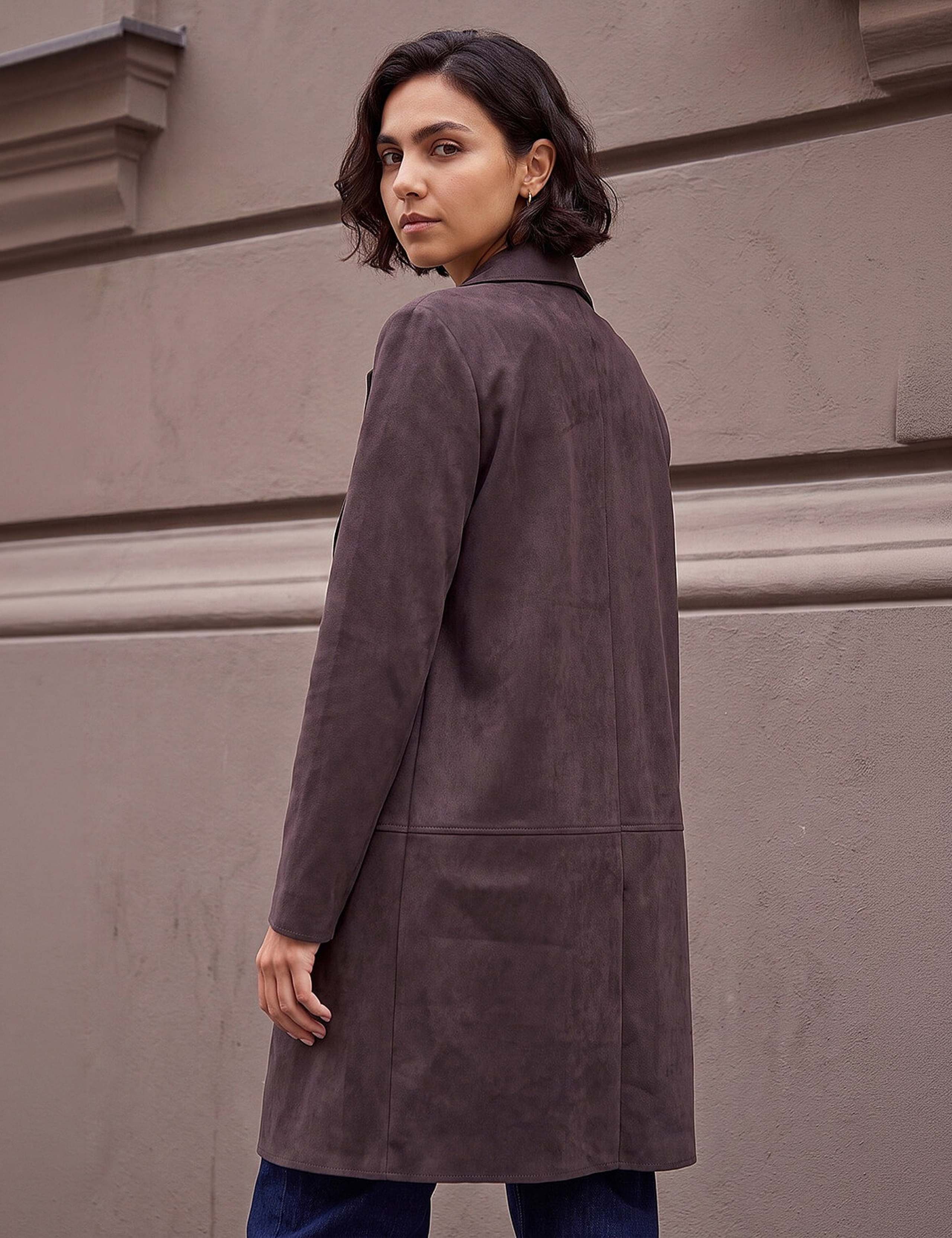 Suedette Revere Collar Longline Jacket 3 of 4