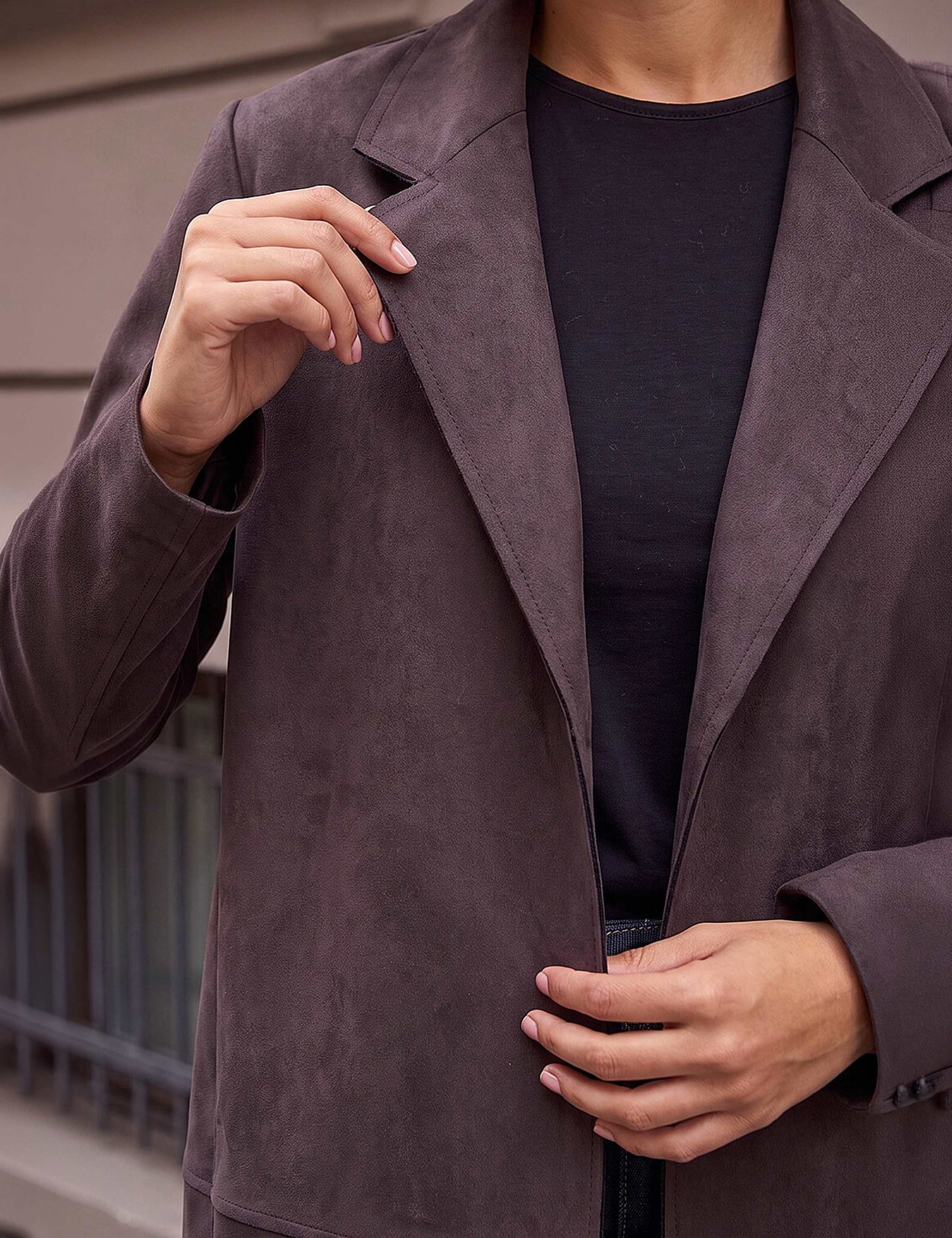 Suedette Revere Collar Longline Jacket 4 of 4