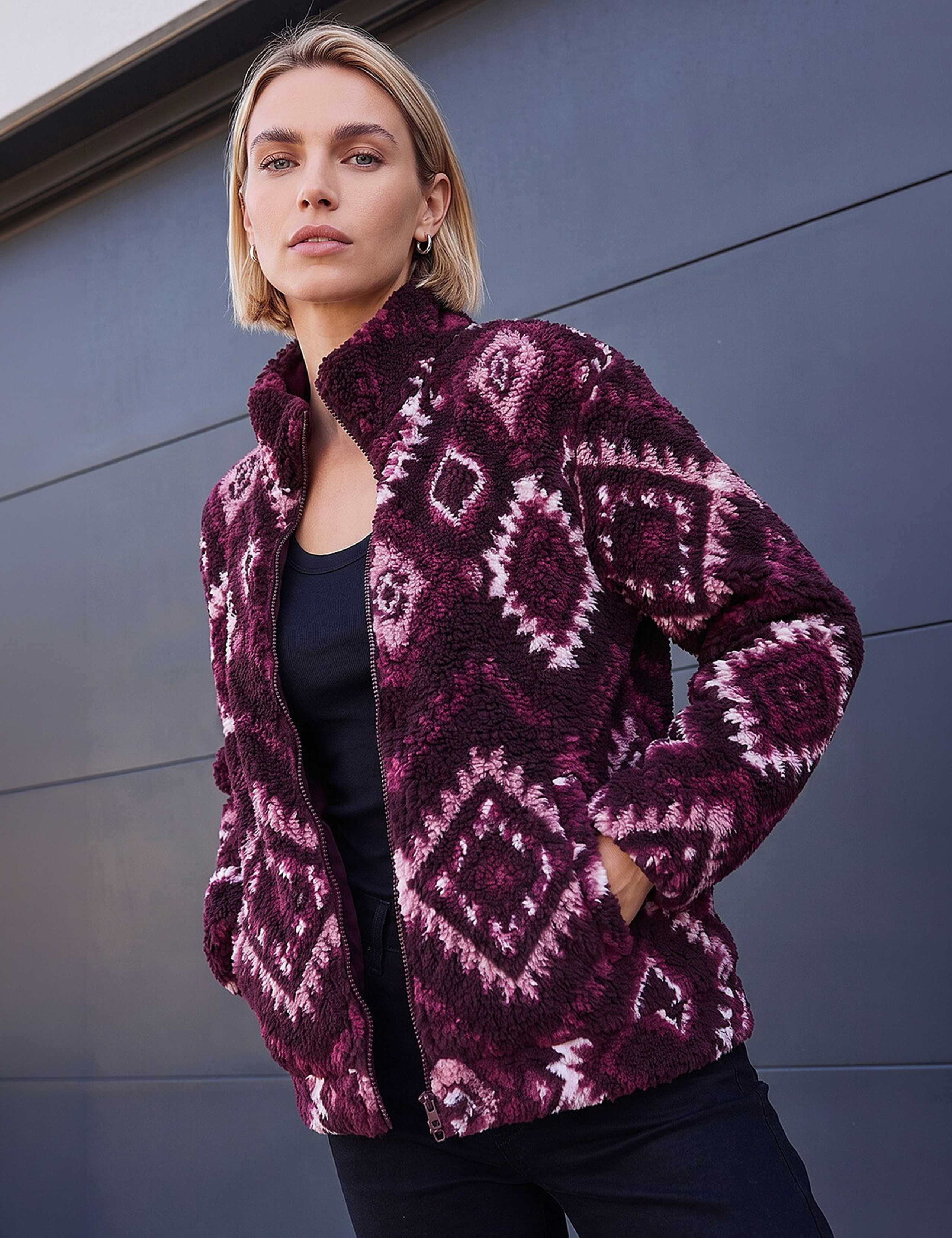 Aztec Print Zip Fleece Jacket 4 of 4