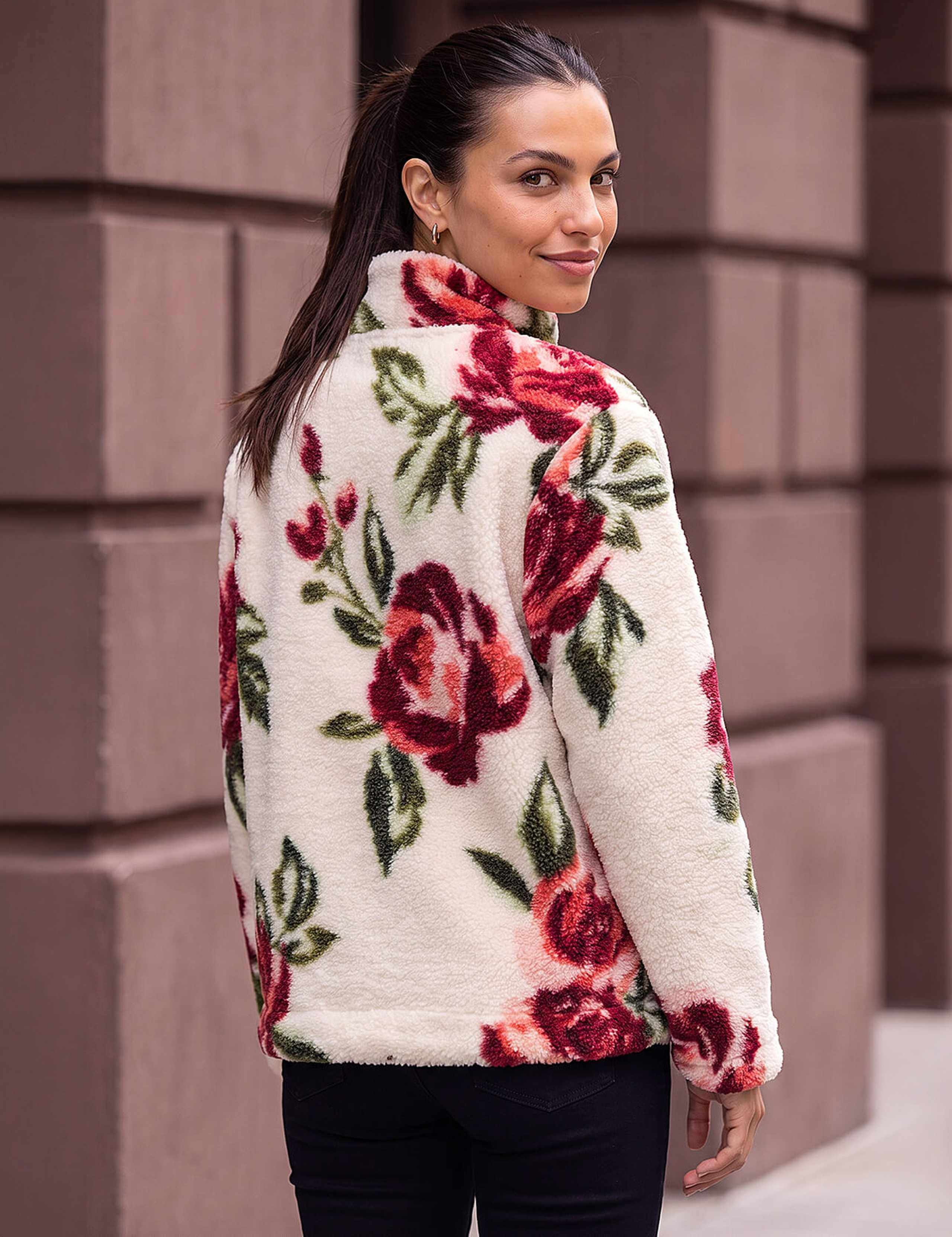 Rose Print Zip Fleece Jacket 2 of 4