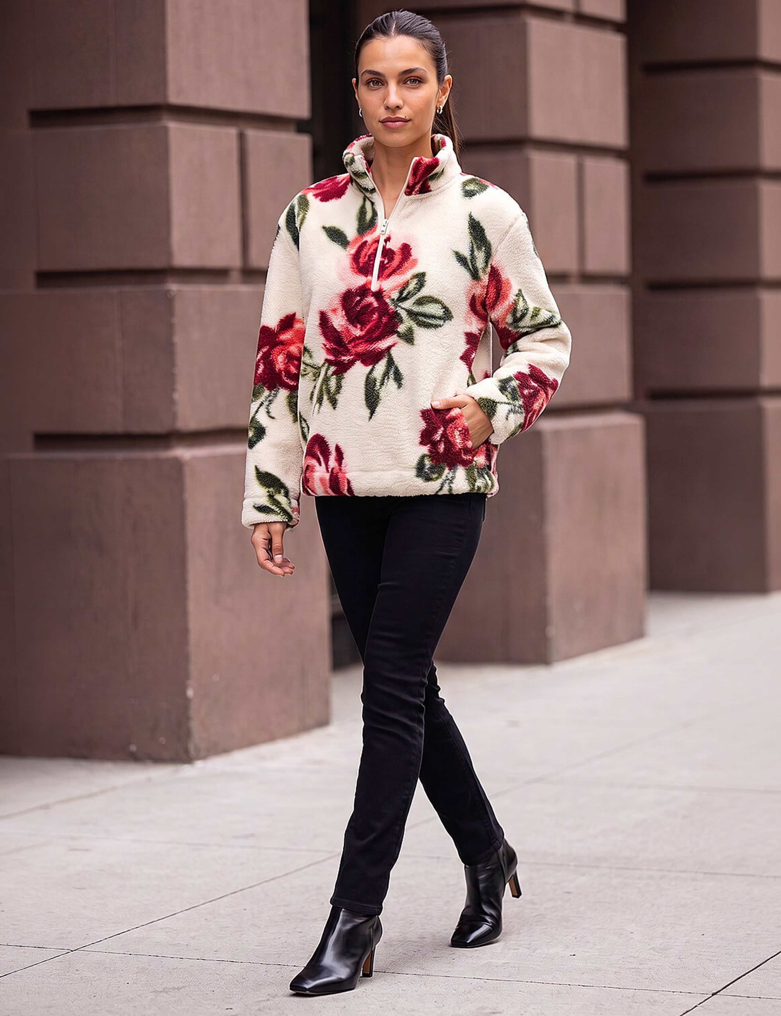 Rose Print Zip Fleece Jacket 3 of 4