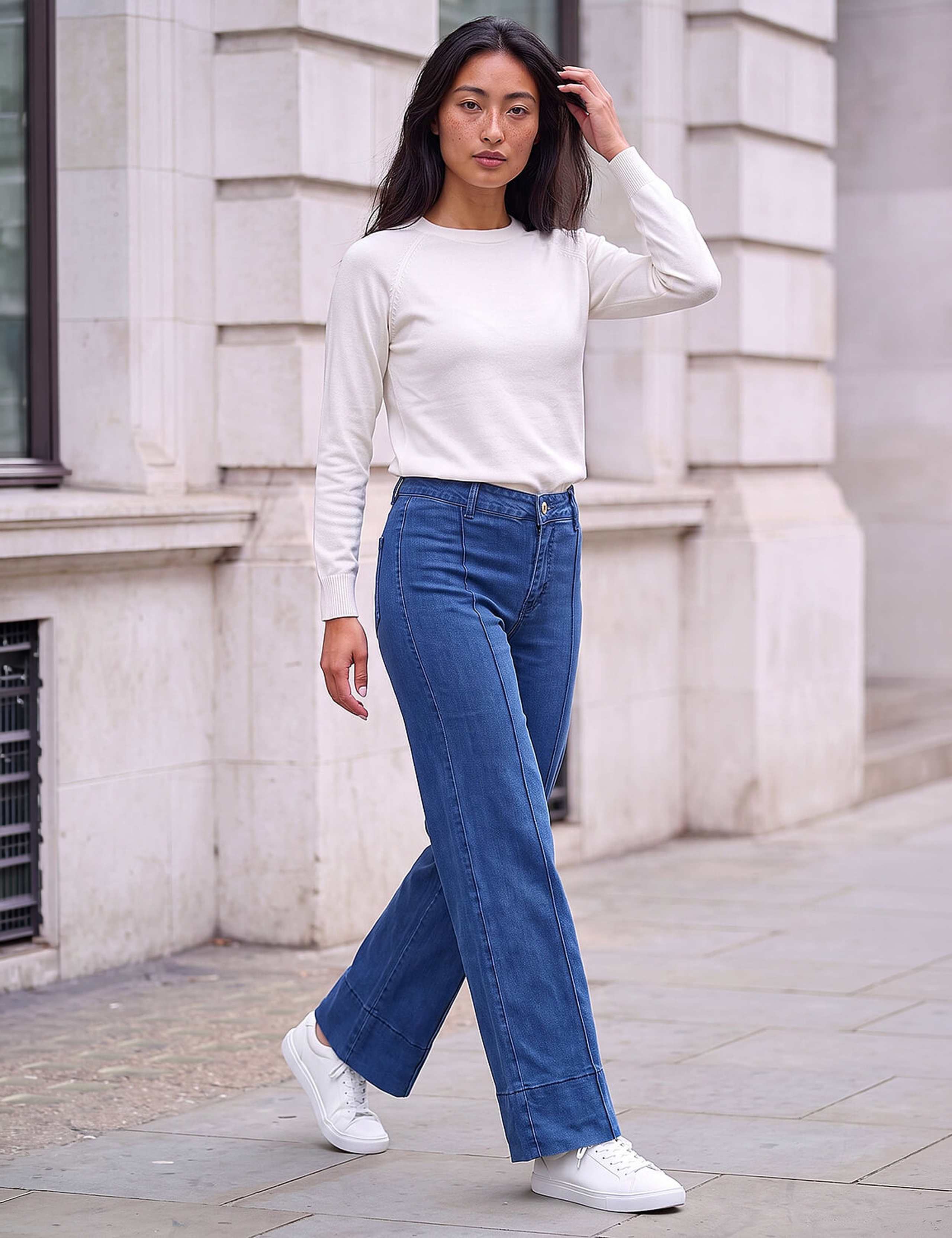 Petite Cotton Rich Mid Rise Seam Detail Straight Leg Jeans 2 of 4