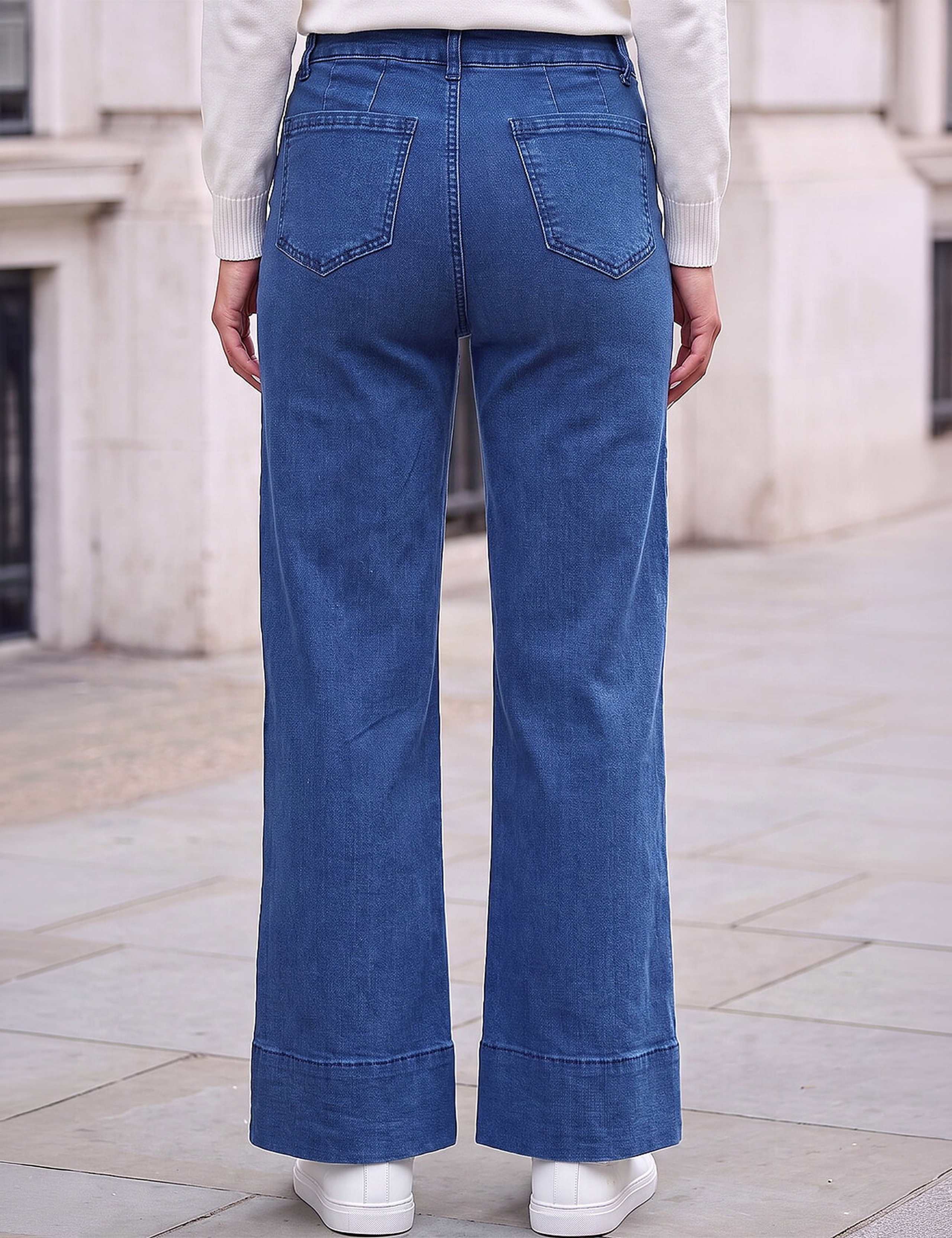 Petite Cotton Rich Mid Rise Seam Detail Straight Leg Jeans 3 of 4