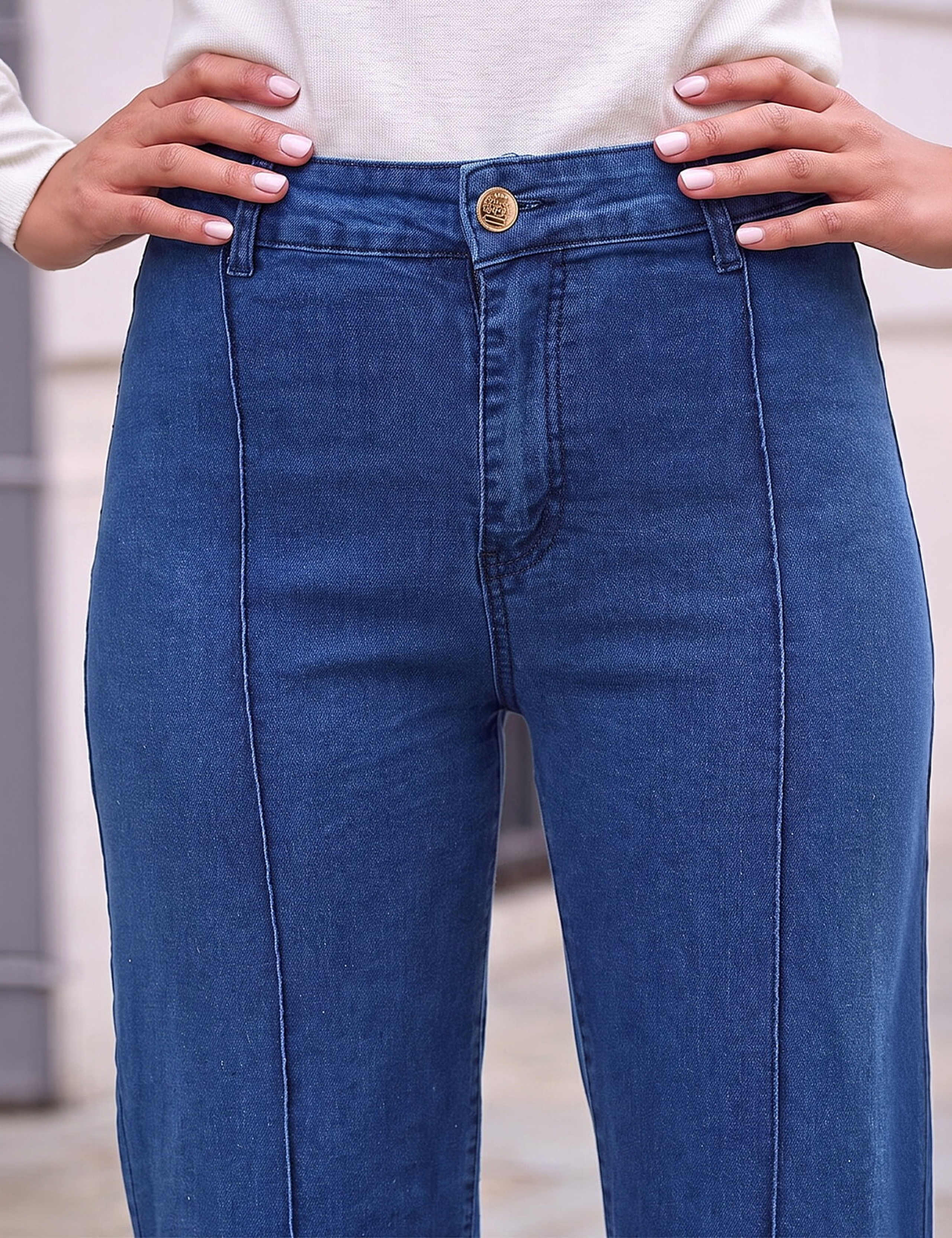 Petite Cotton Rich Mid Rise Seam Detail Straight Leg Jeans 4 of 4