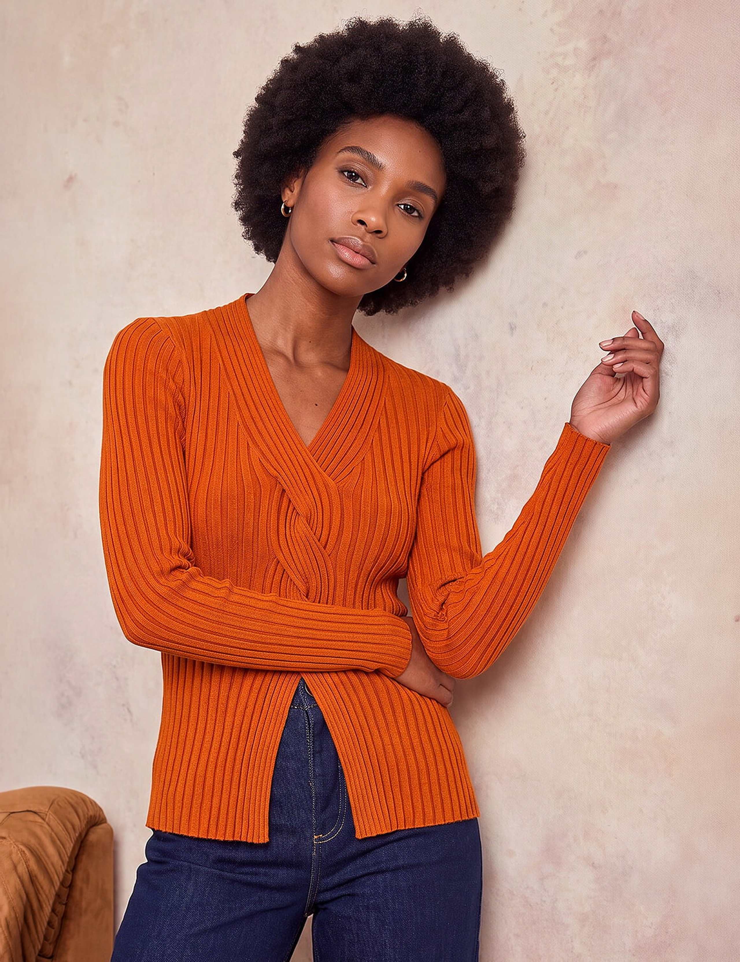 Cable Split Detail Rib V-Neck Jumper 2 of 4