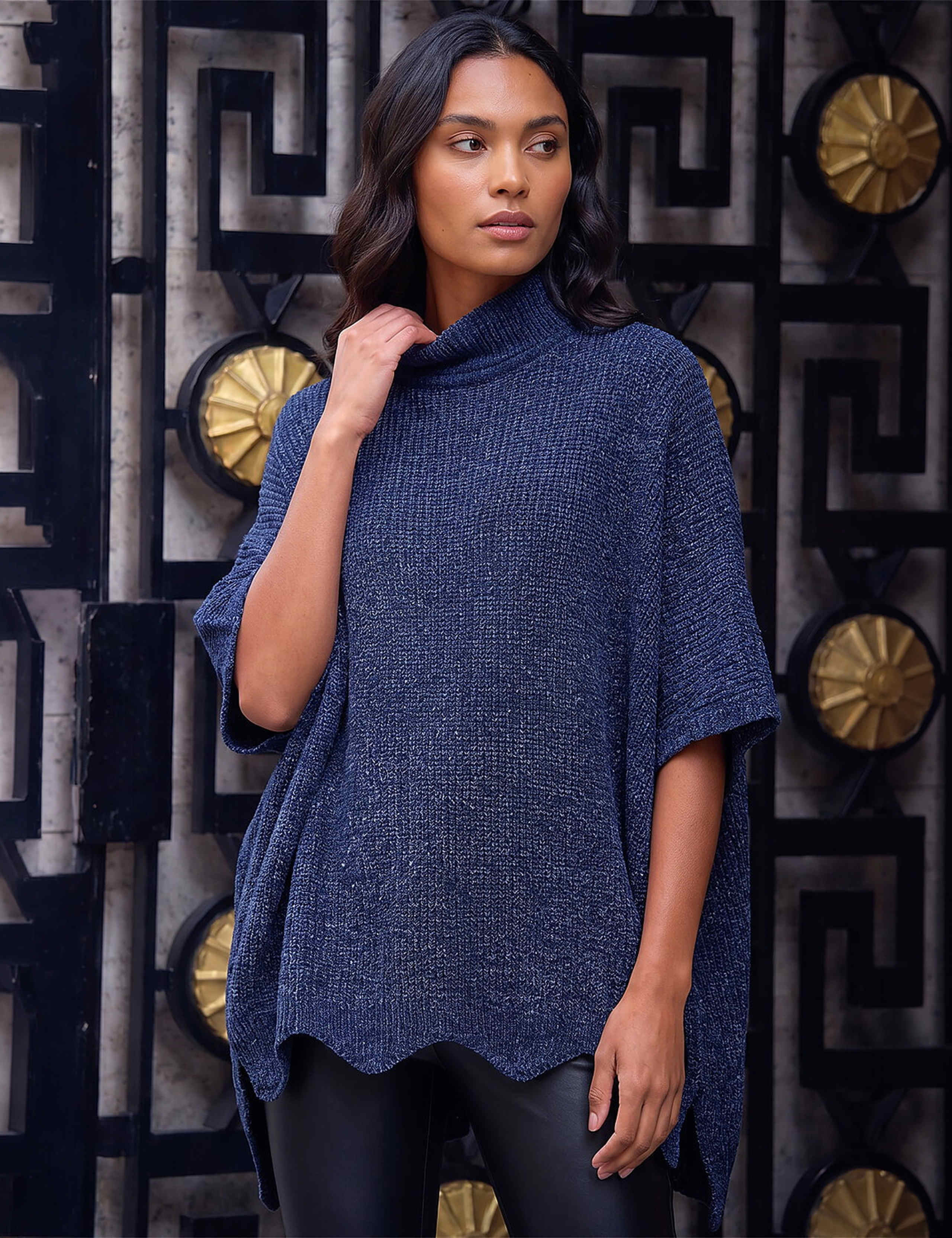 Chenille Knit Roll Neck Poncho 3 of 4