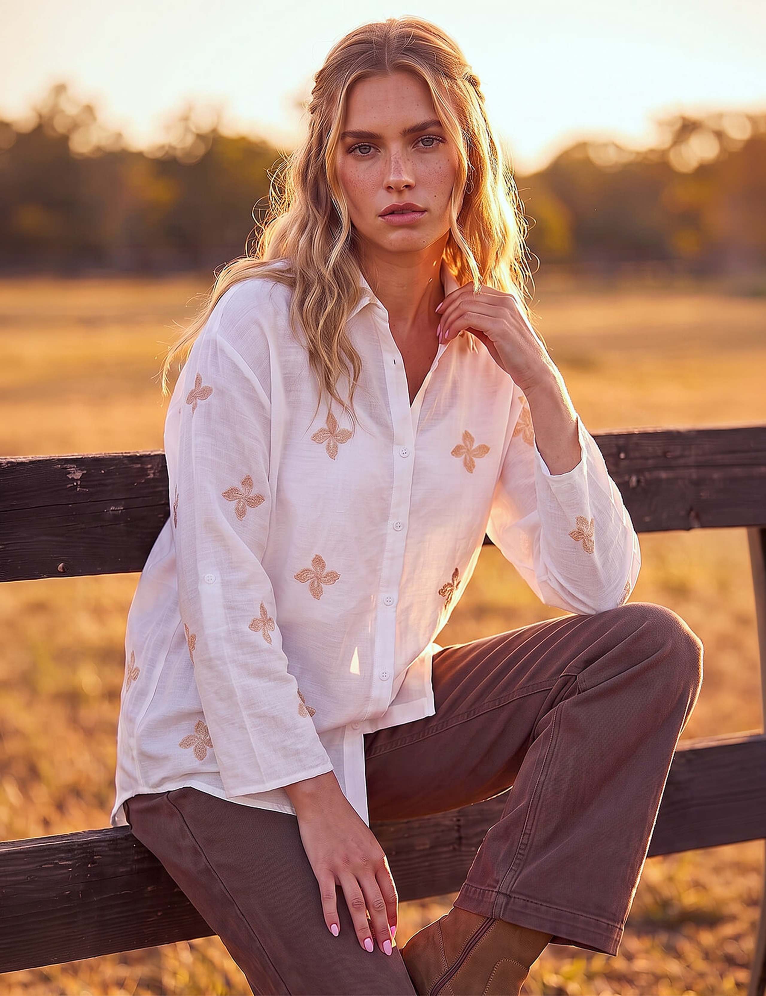 Floral Embroidered Collared Shirt 1 of 2