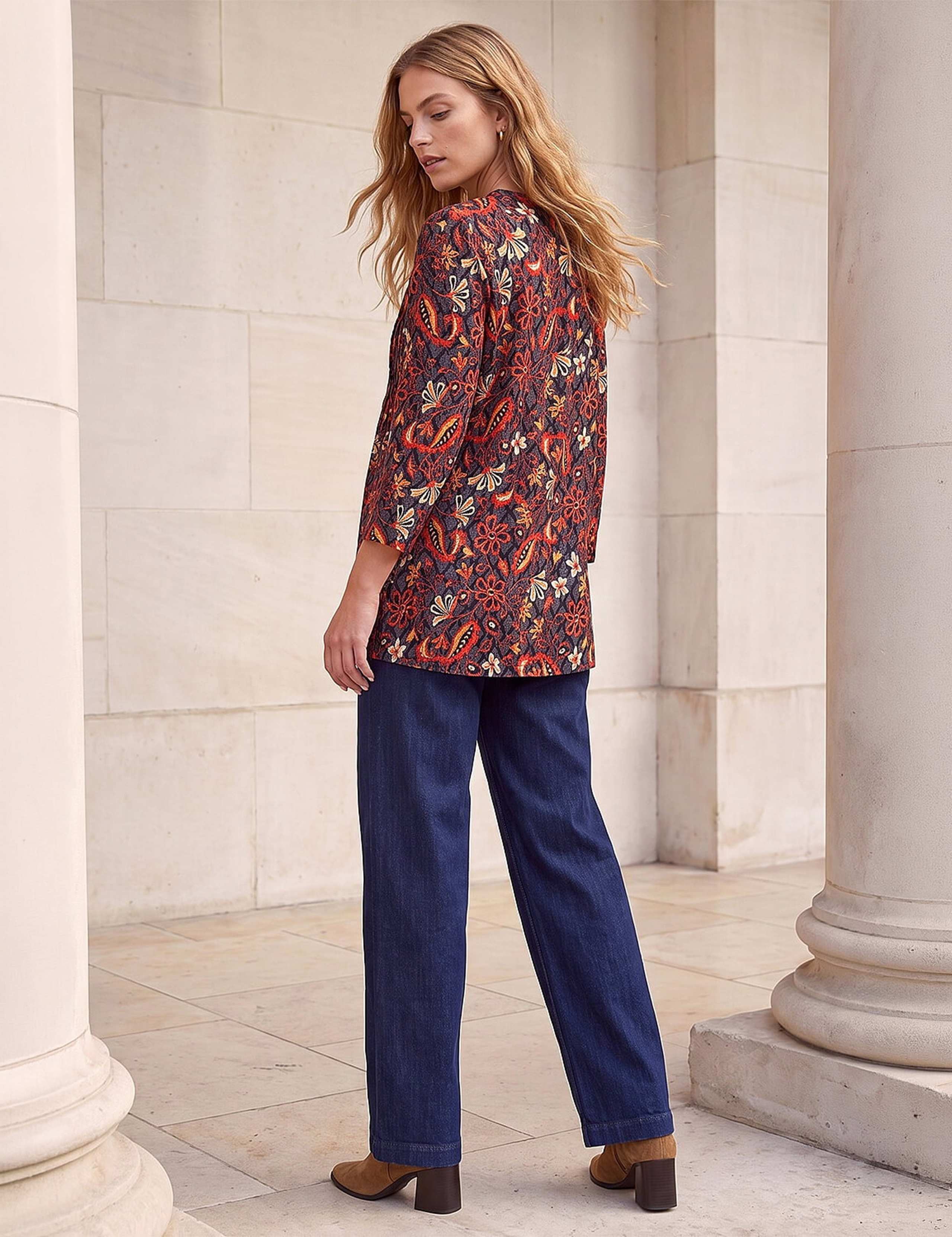 Geometric Floral Notch Neck Pintuck Shirt 3 of 4