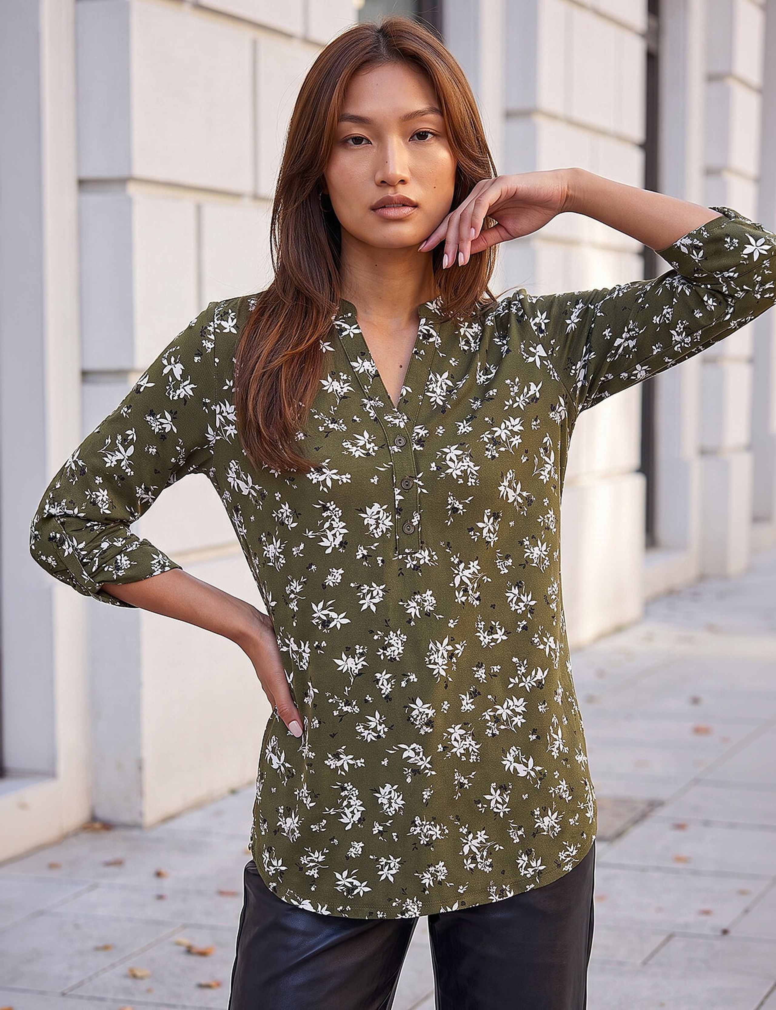 Ditsy Floral Notch Neck Button Detail Shirt 2 of 4