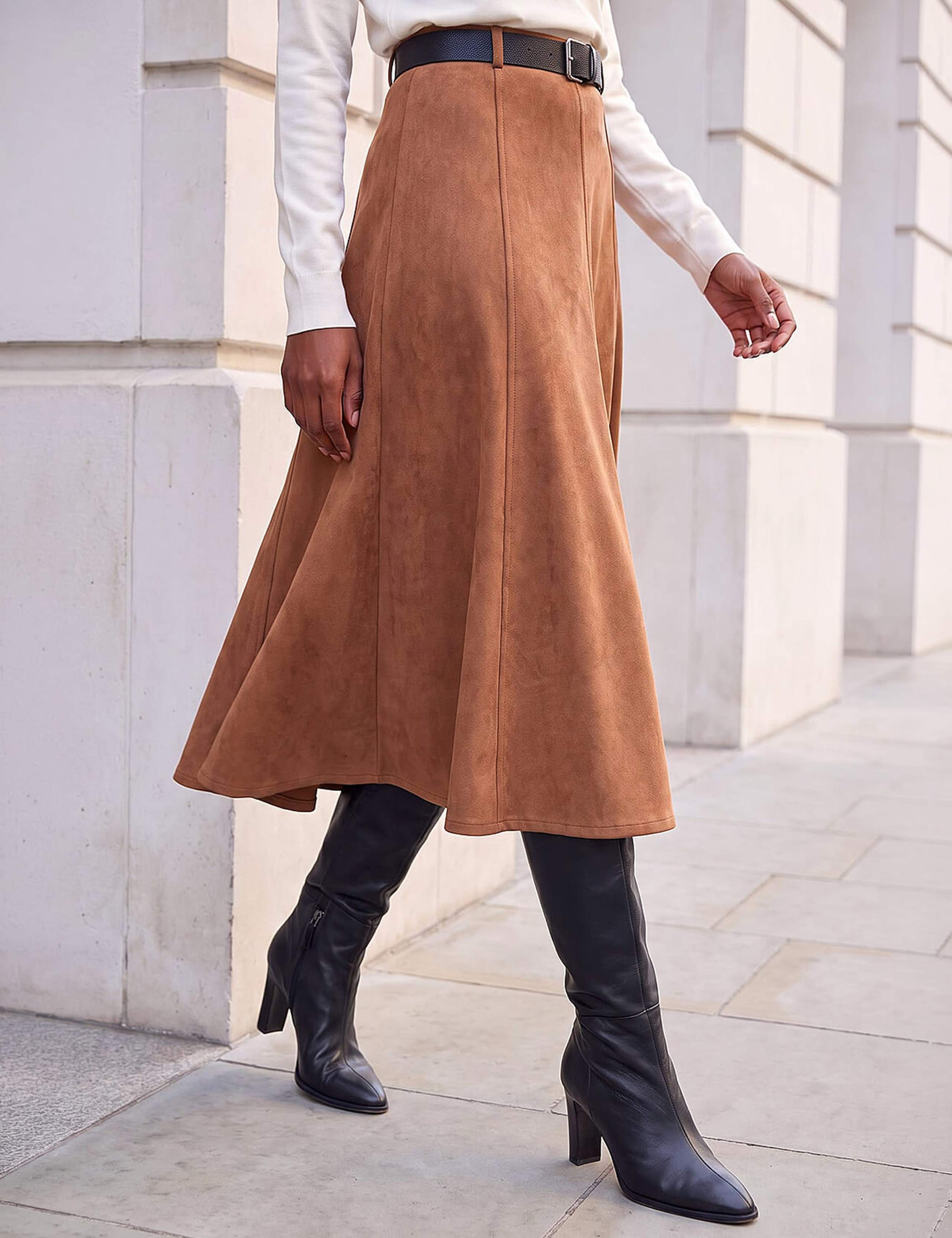 Belted Suedette Midi Skirt 1 of 4