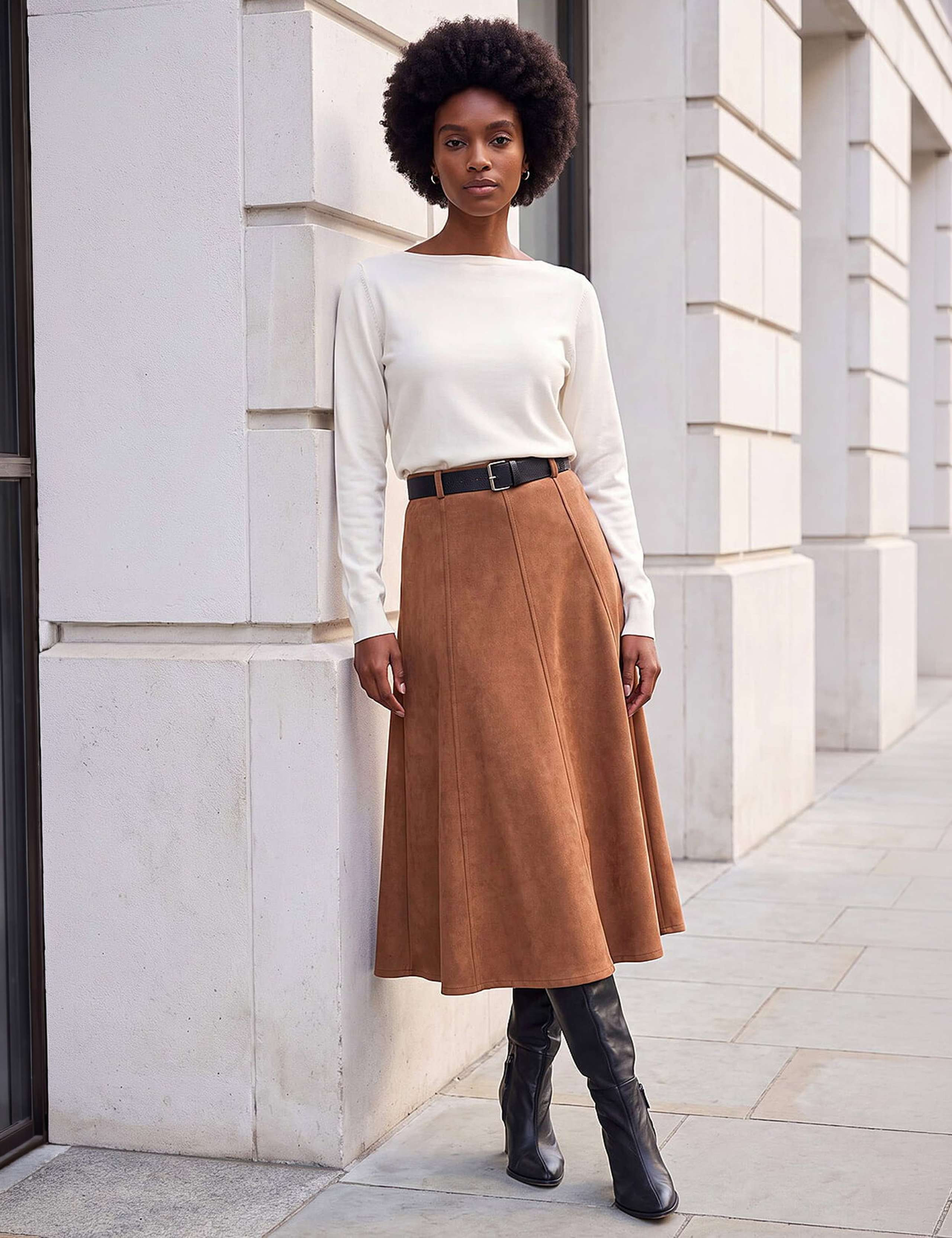 Belted Suedette Midi Skirt 2 of 4