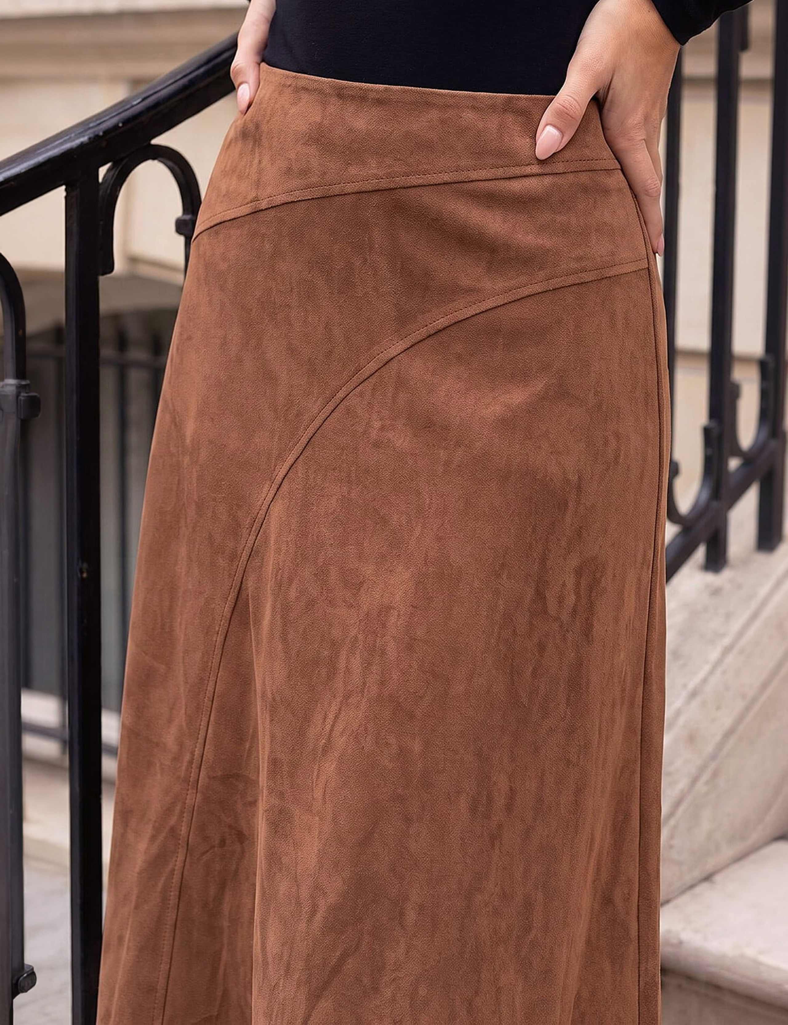 Suede A-Line Panel Skirt 3 of 3
