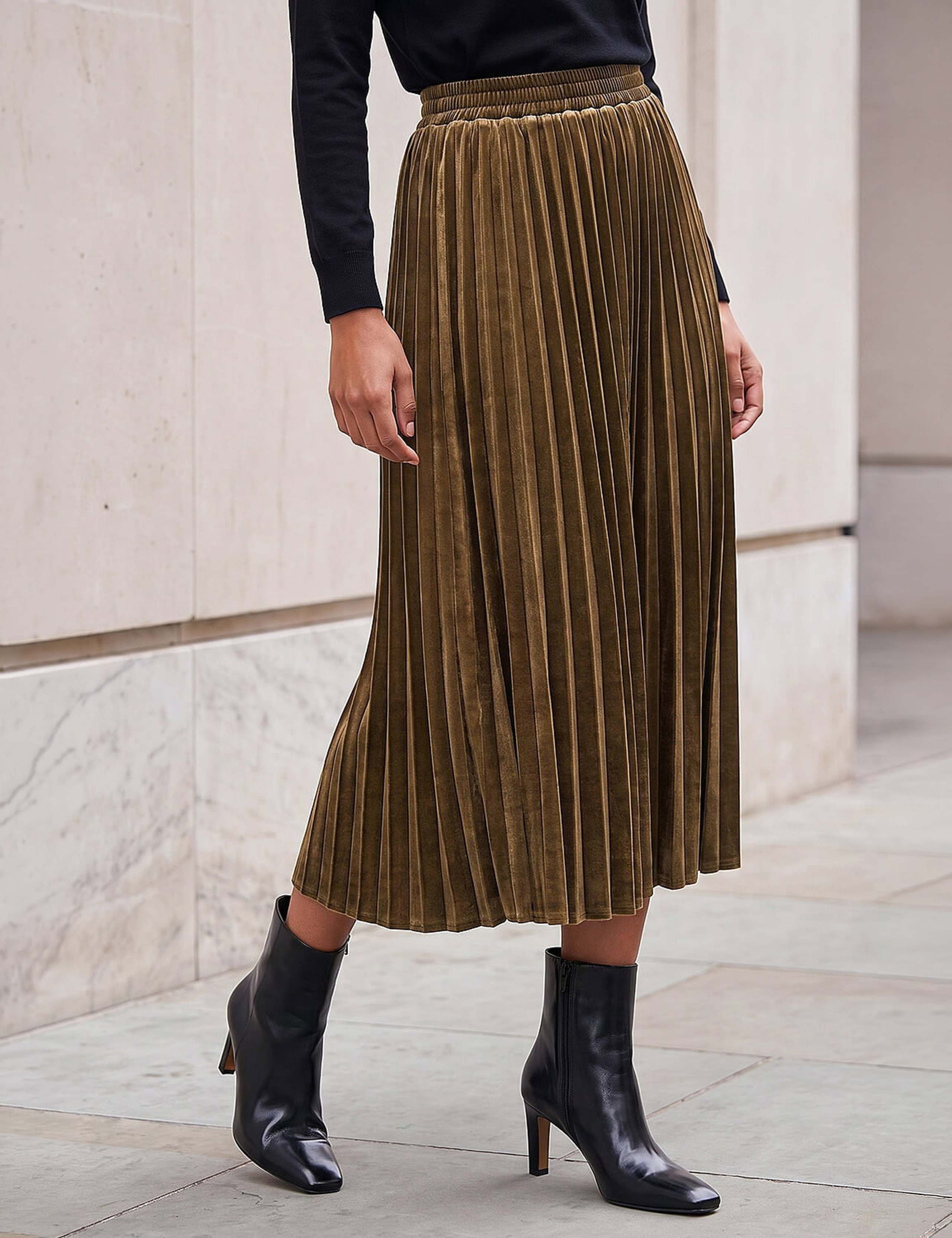 Pleated Velvet Midi Skirt 1 of 3