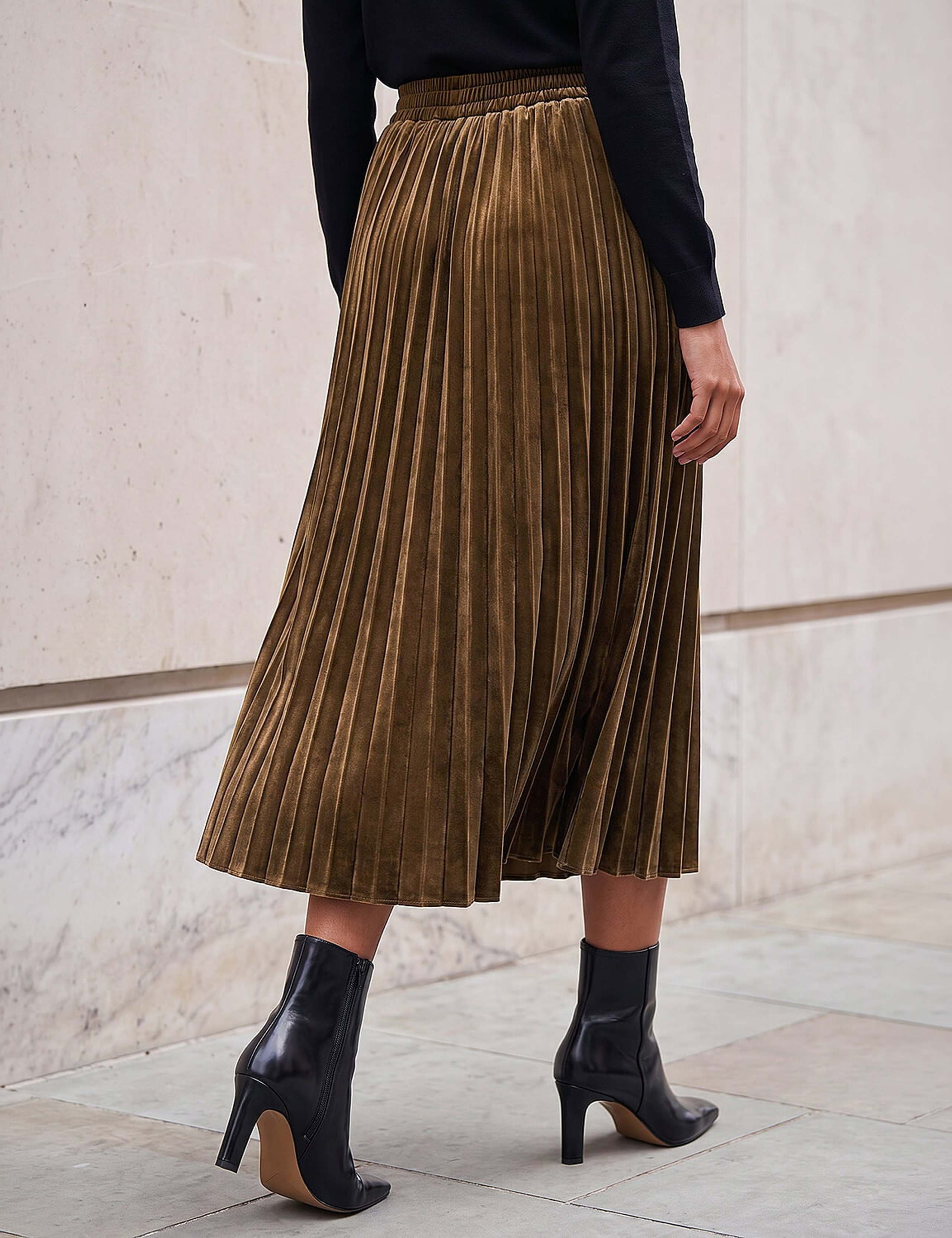 Pleated Velvet Midi Skirt 3 of 3
