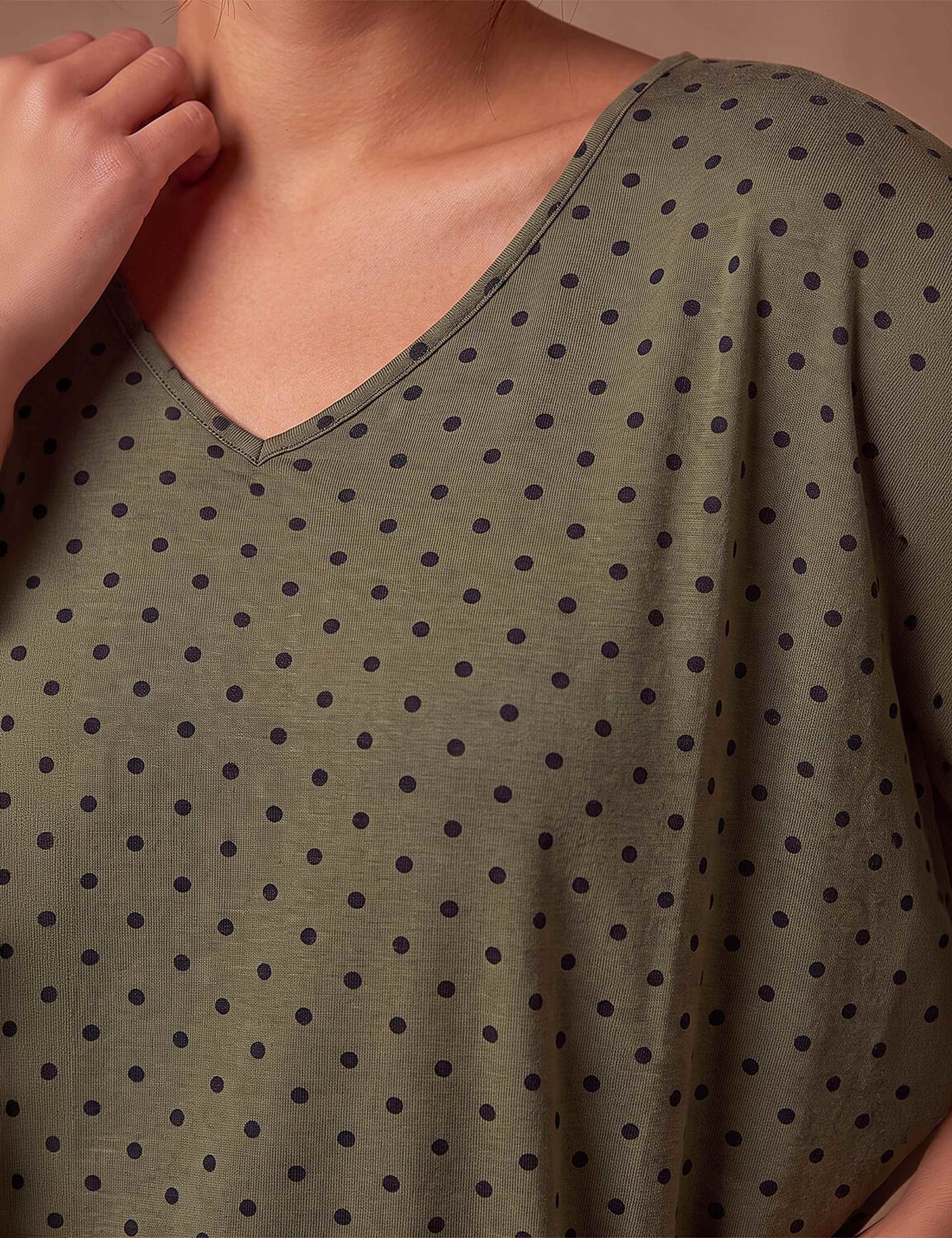 Polka Dot V Neck Stretch Top 3 of 4
