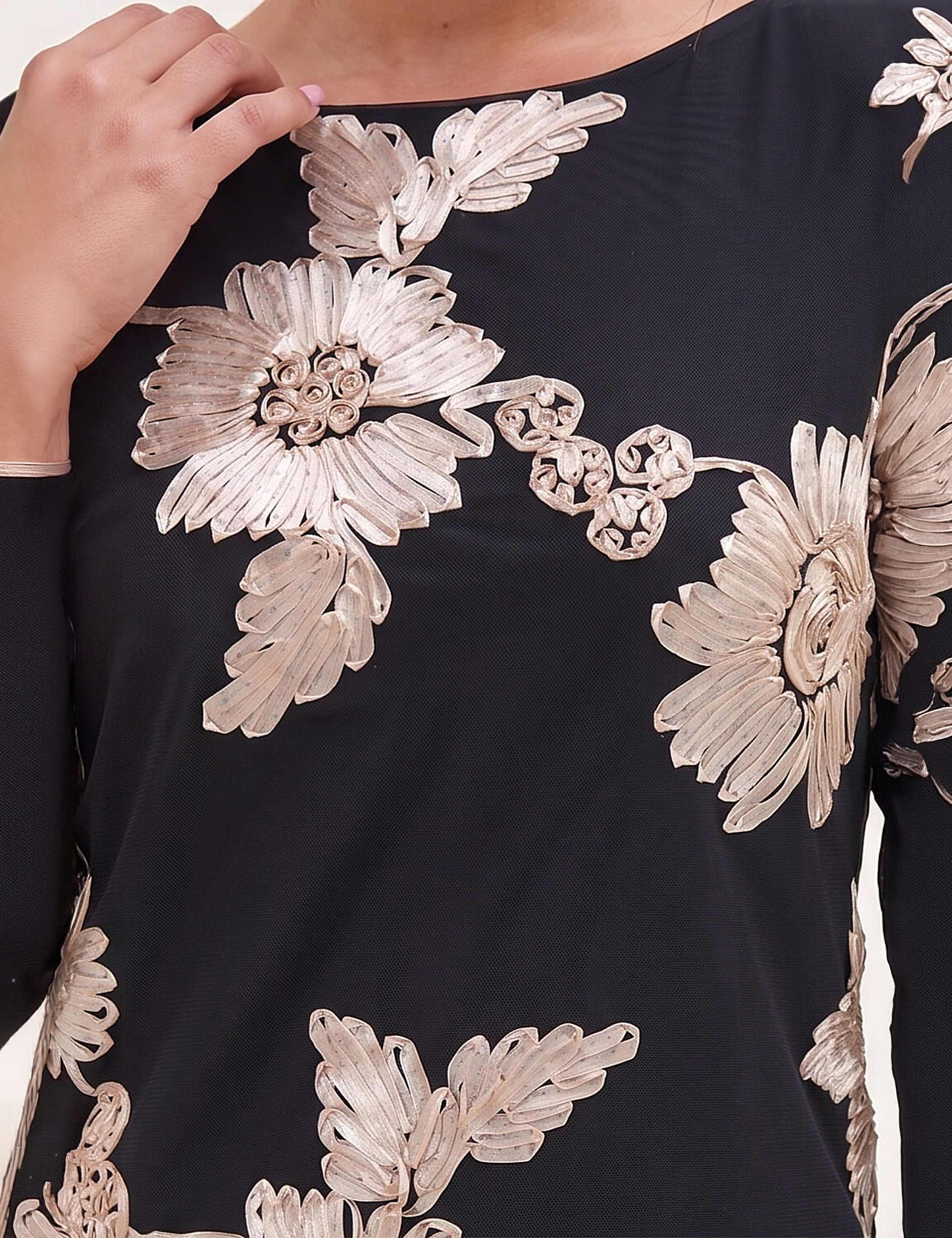 Textured Mesh Round Neck Long Sleeve Top 3 of 4