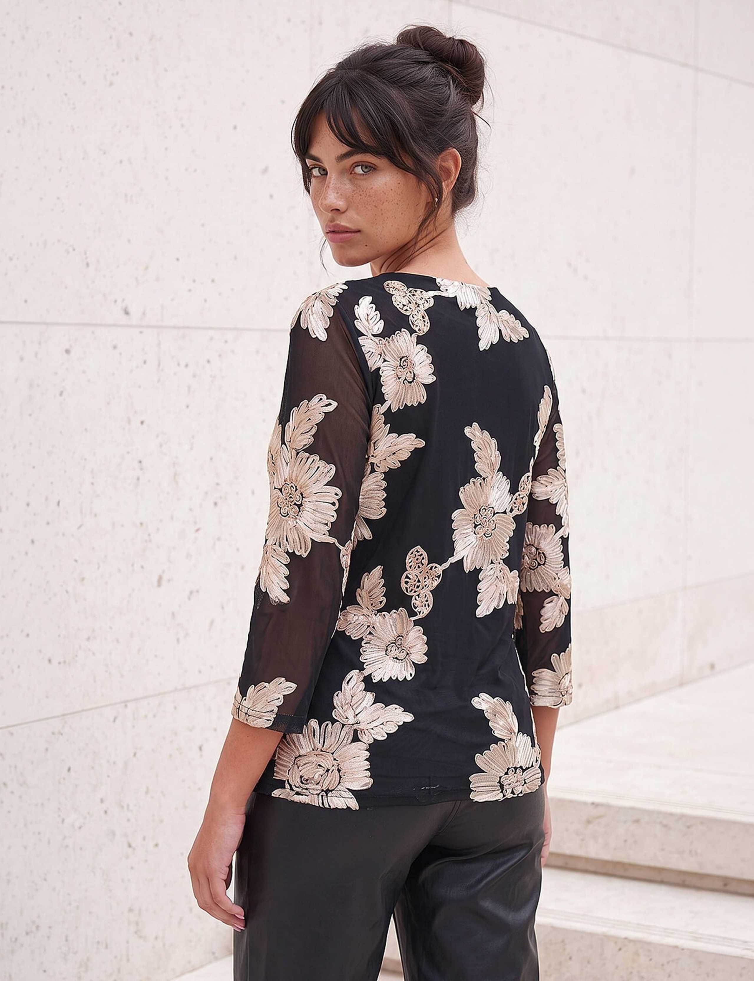 Textured Mesh Round Neck Long Sleeve Top 4 of 4