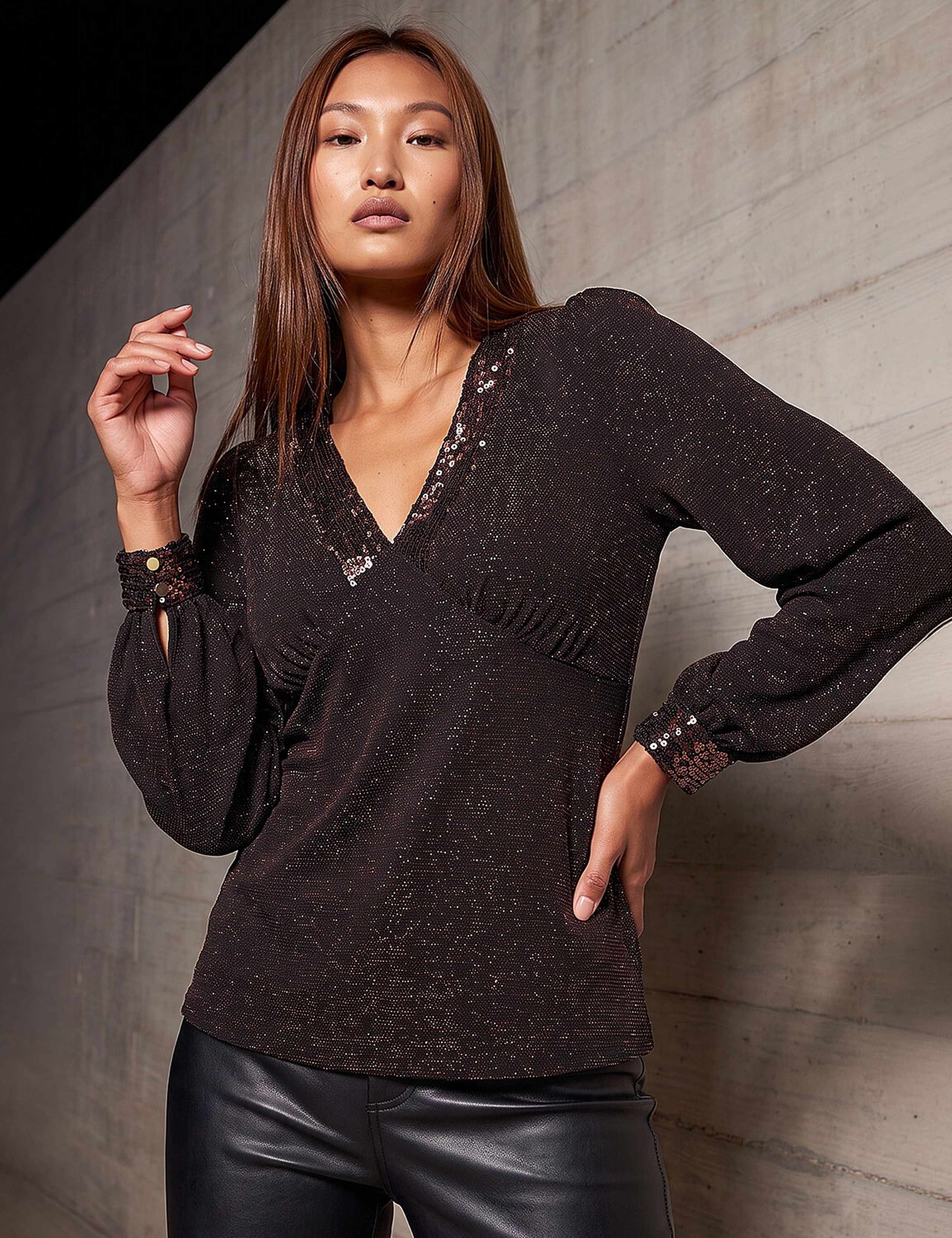 Sequin V Neck Top 3 of 4