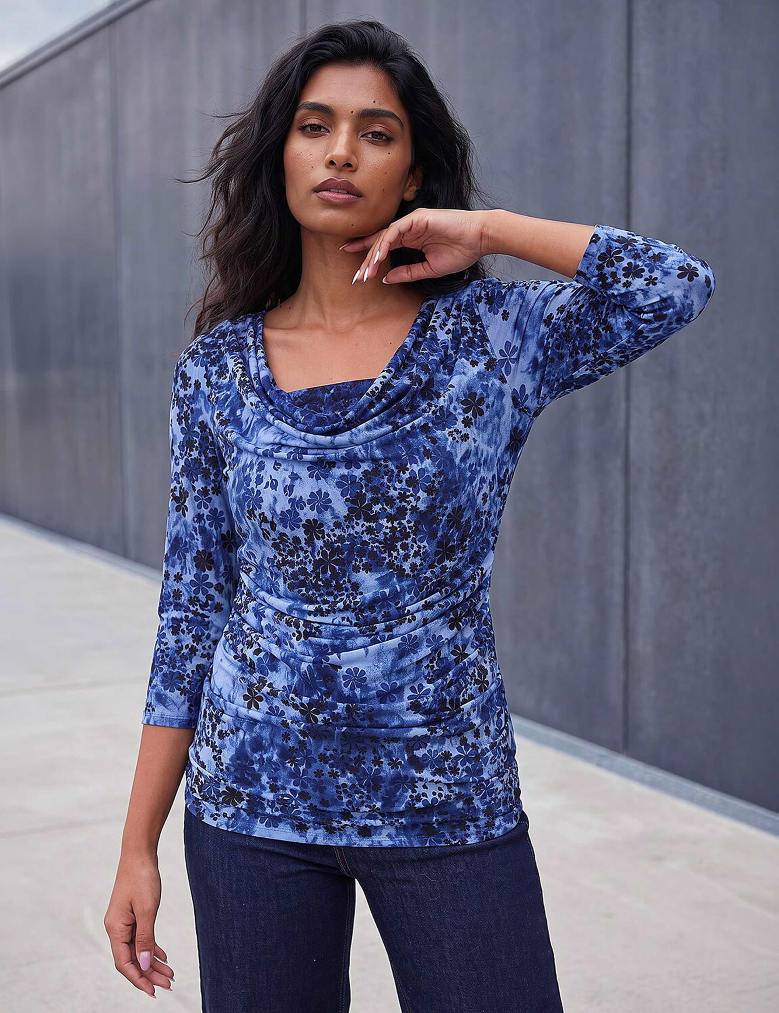 Shadow Floral Cowl Neck Top 3 of 4